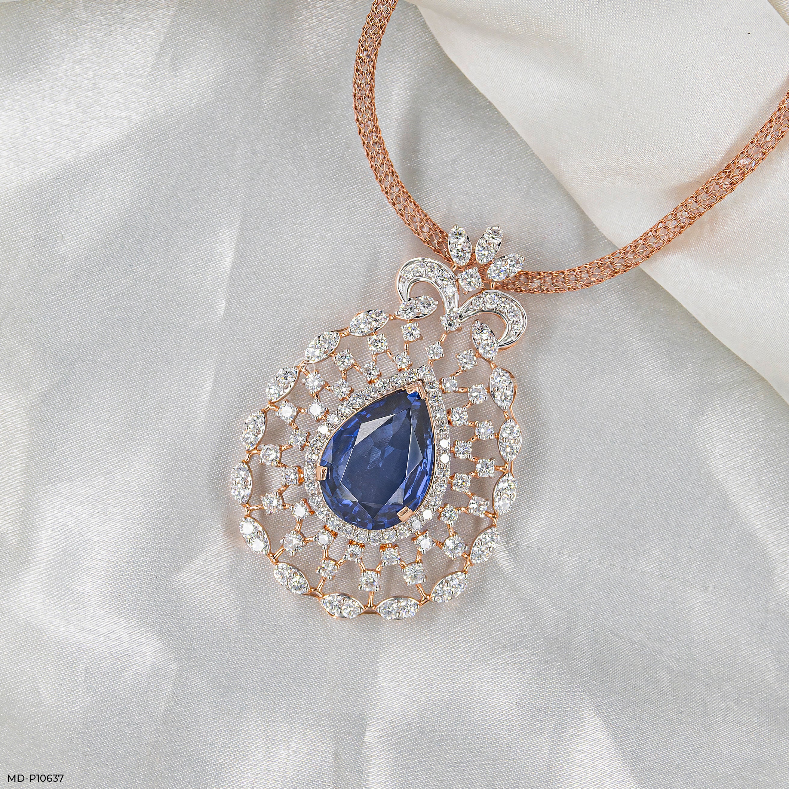Royal Blue Drop Pendant Platinum 950