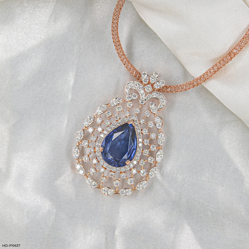 Royal Blue Drop Pendant 14K Yellow Gold