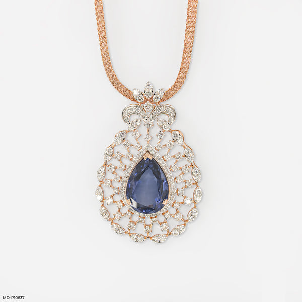 Royal Blue Drop Pendant 14K Rose Gold