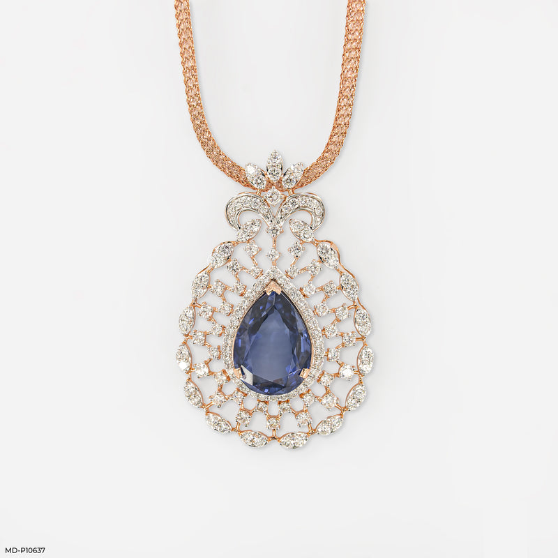 Royal Blue Drop Pendant 14K Yellow Gold