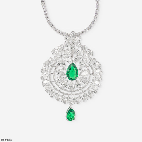 Emerald Cascade Diamond Pendant 14K White Gold