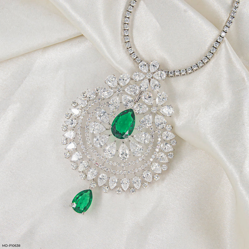 Emerald Cascade Diamond Pendant 14K White Gold