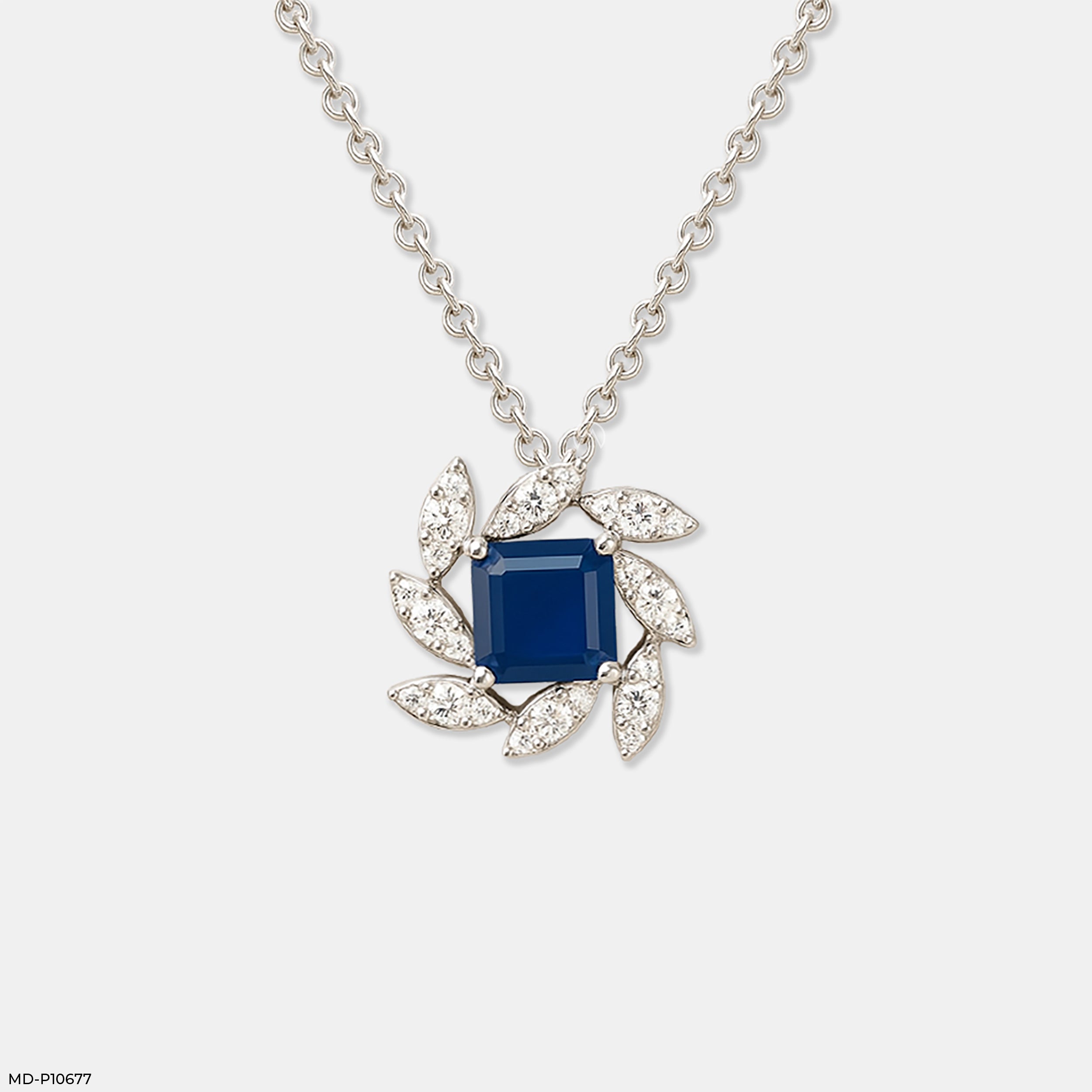 Sapphire Bloom Pendant 9K White Gold