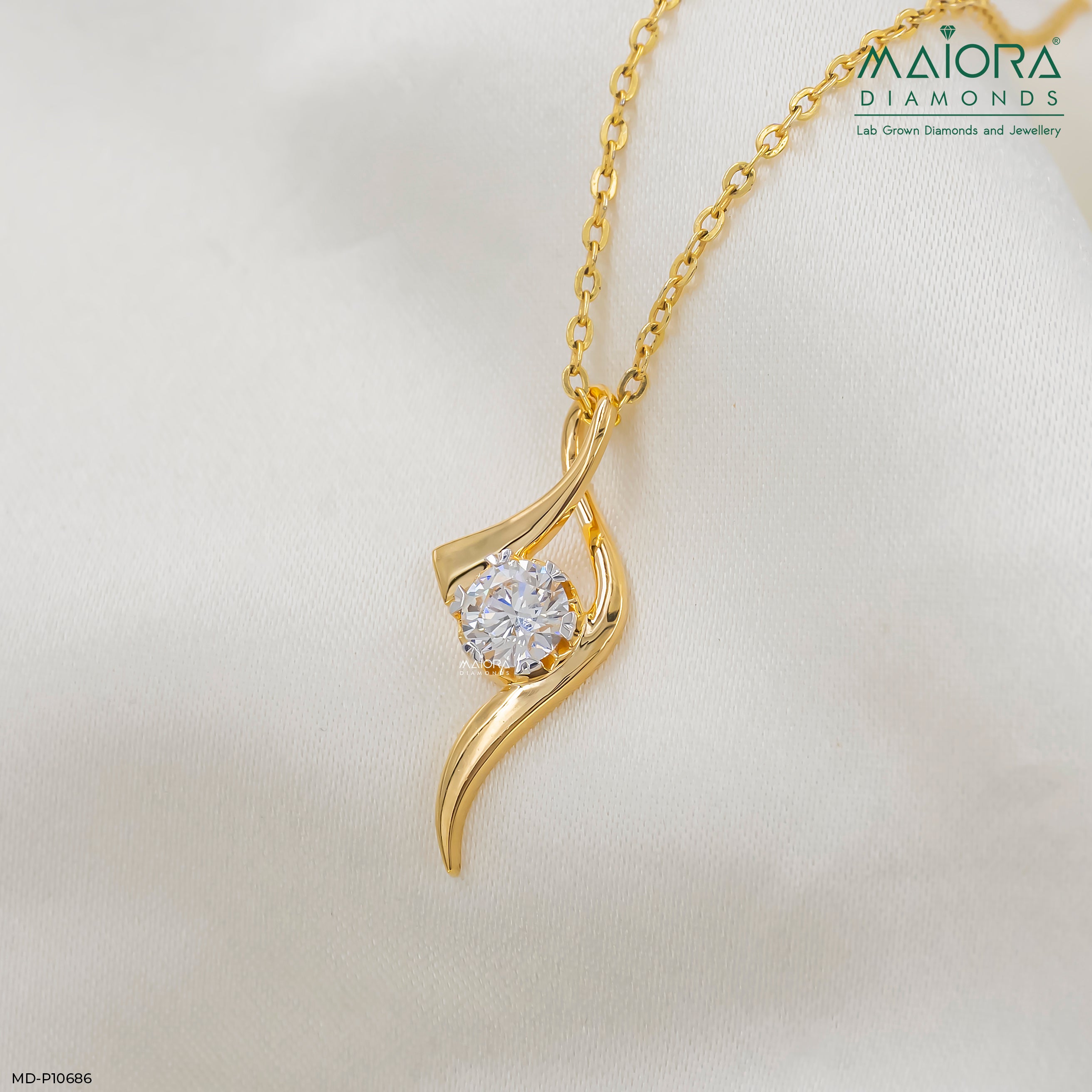 Solitaire Wave Pendant 14K Rose Gold