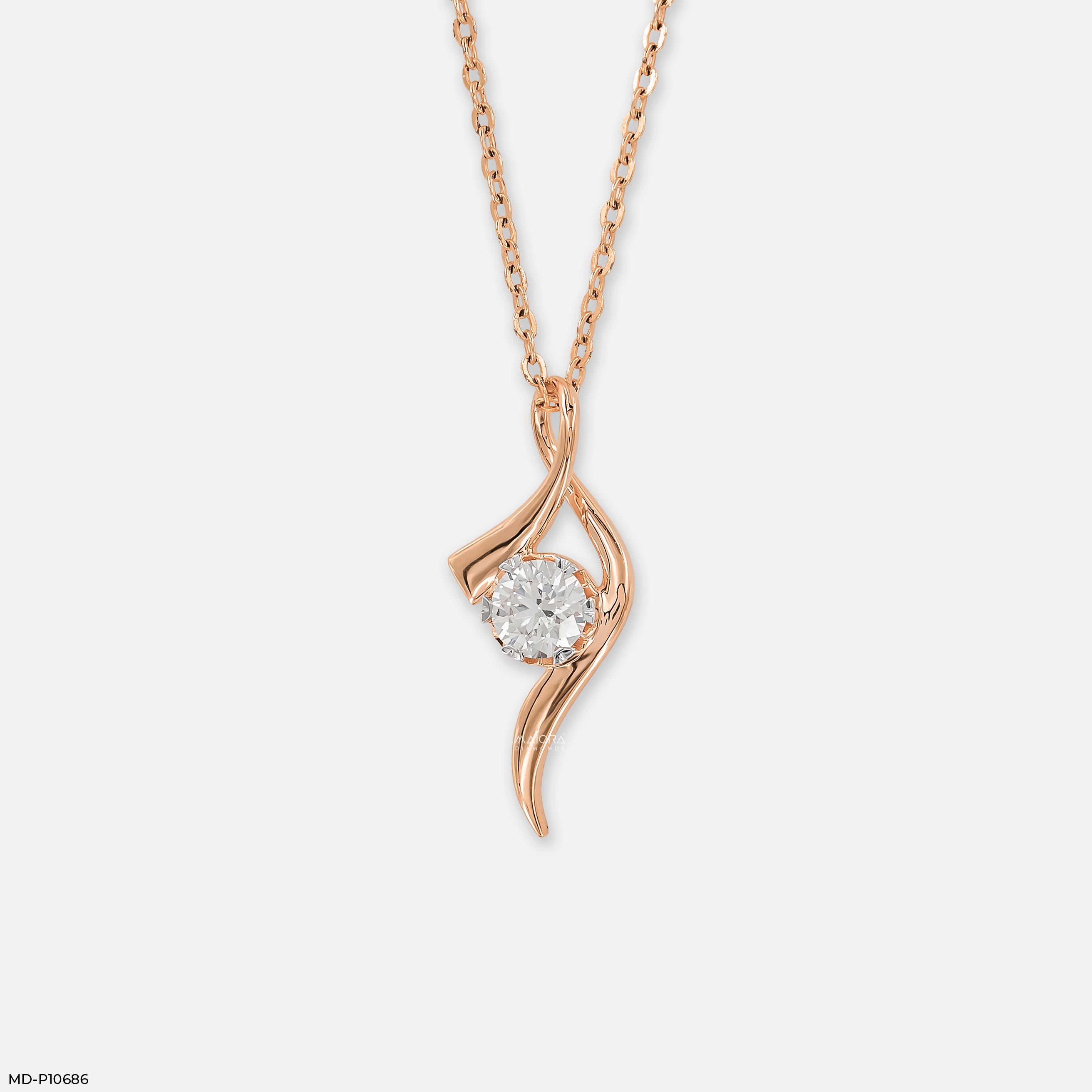 Solitaire Wave Pendant 14K Rose Gold