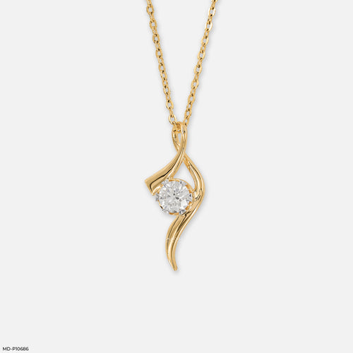 Solitaire Wave Pendant 9K Yellow Gold