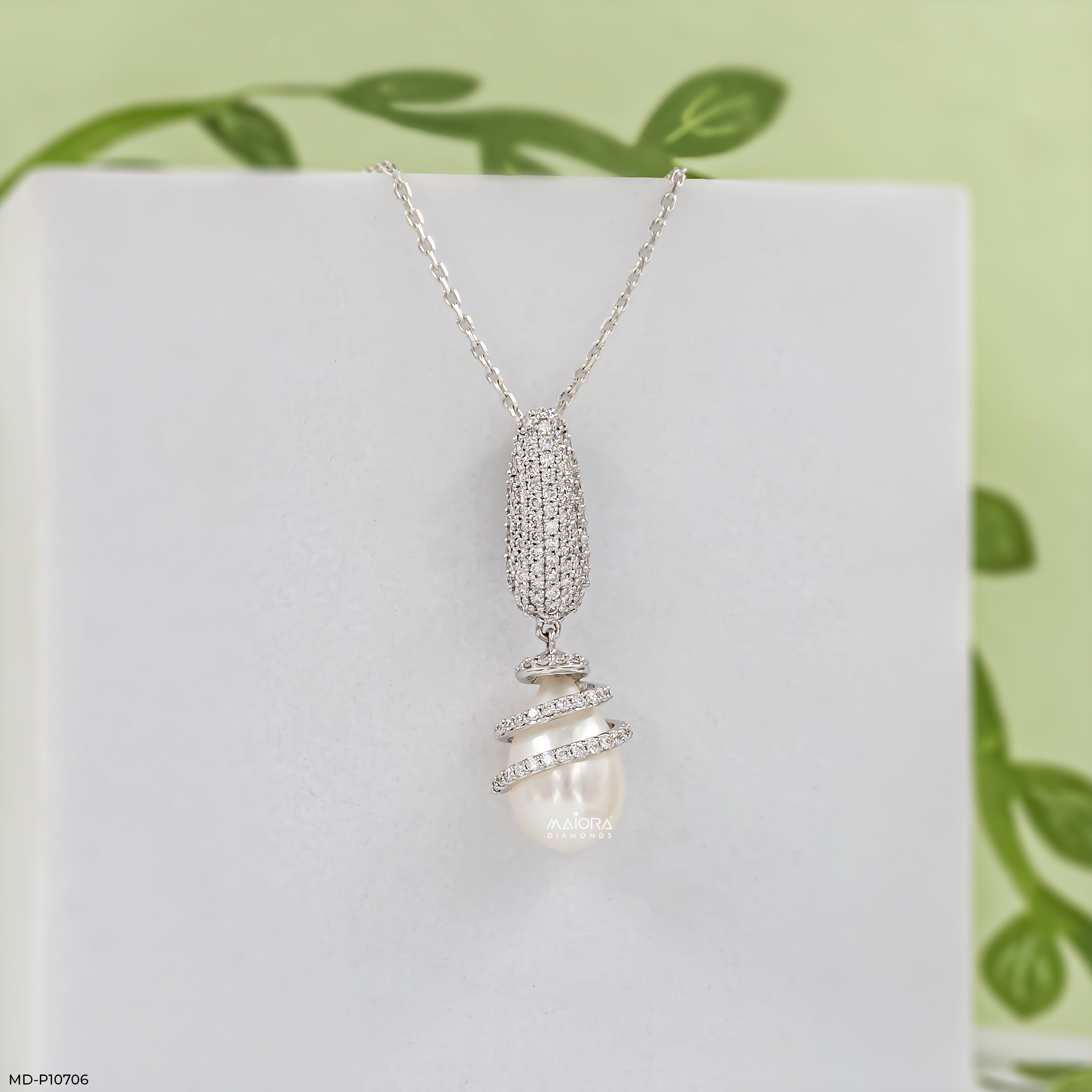 Elegant Spiral Diamond Pendant 18K White Gold