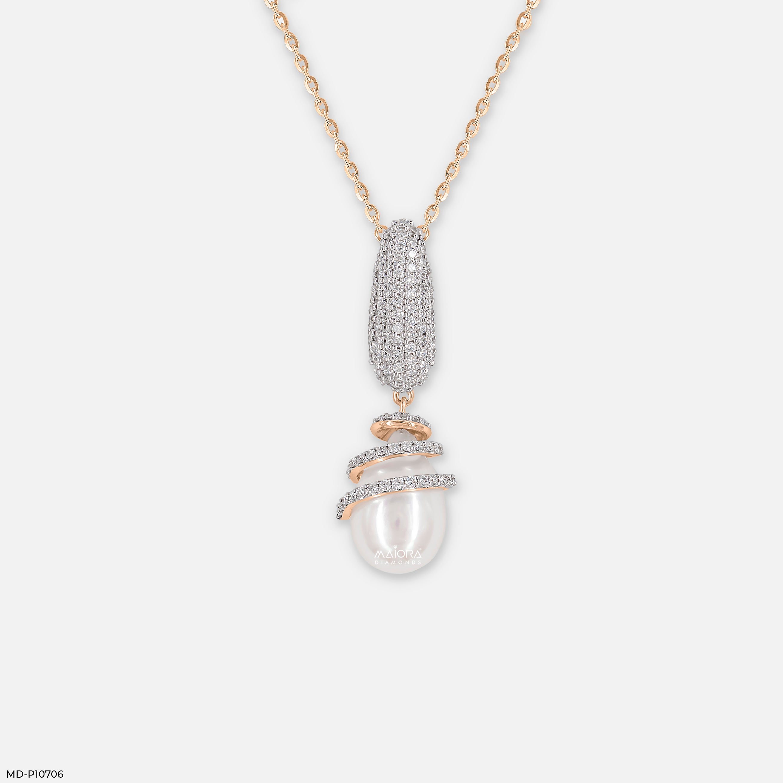 Elegant Spiral Diamond Pendant 18K Rose Gold