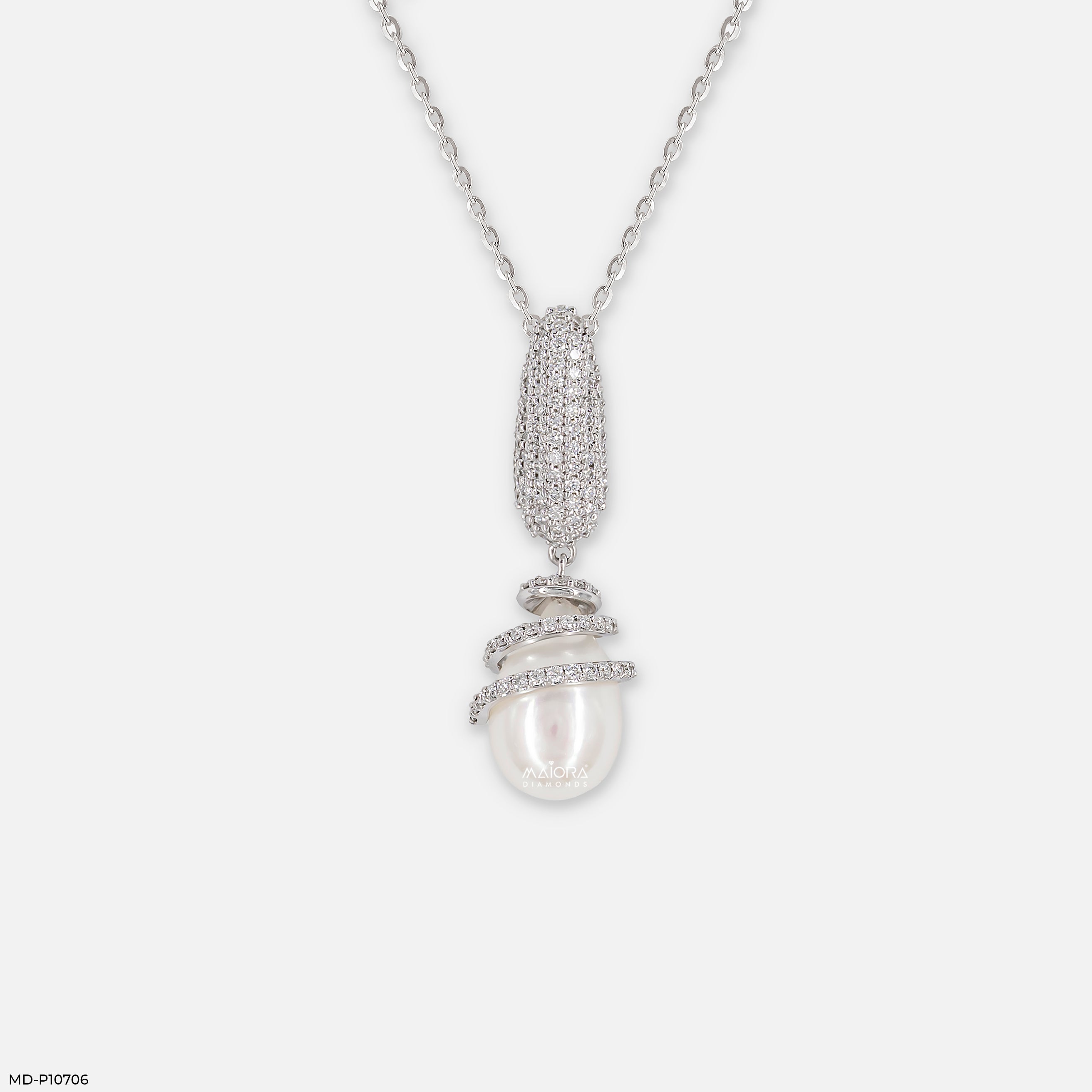 Elegant Spiral Diamond Pendant 9K White Gold