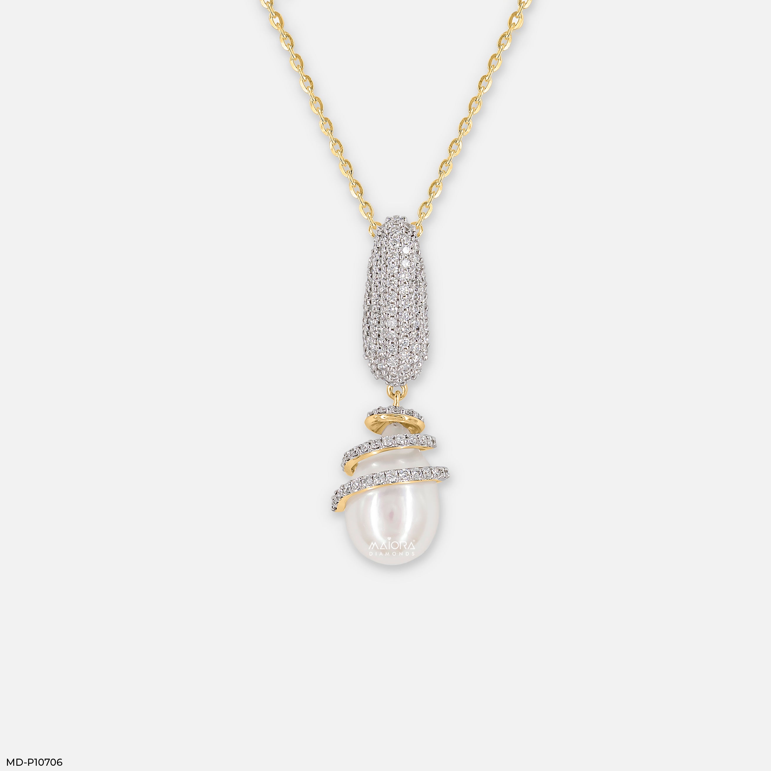 Elegant Spiral Diamond Pendant 18K Yellow Gold