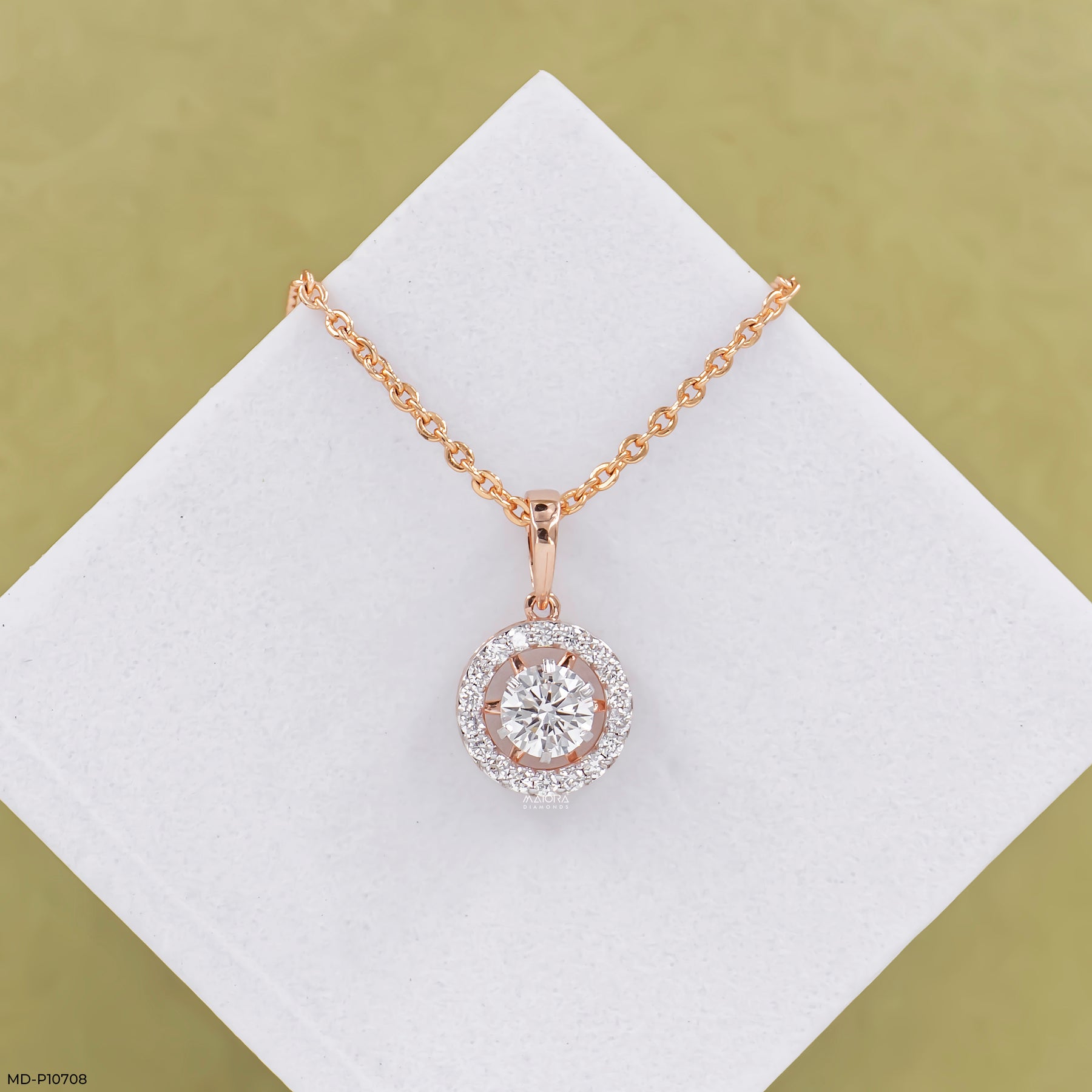 0.75 Carat Vela Diamond Halo Drop Lab Diamond Pendant 9K Rose Gold