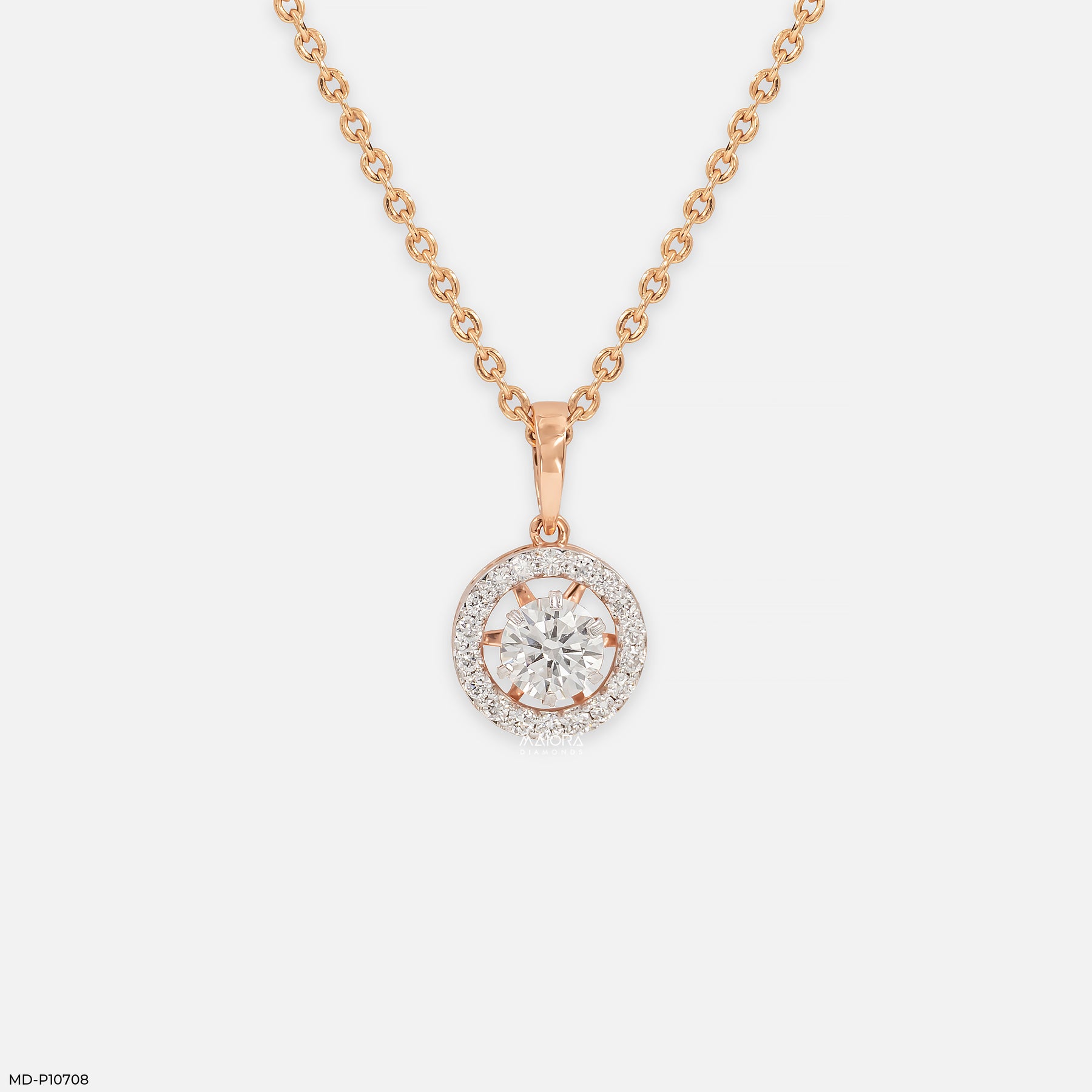0.75 Carat Vela Diamond Halo Drop Lab Diamond Pendant 9K Rose Gold