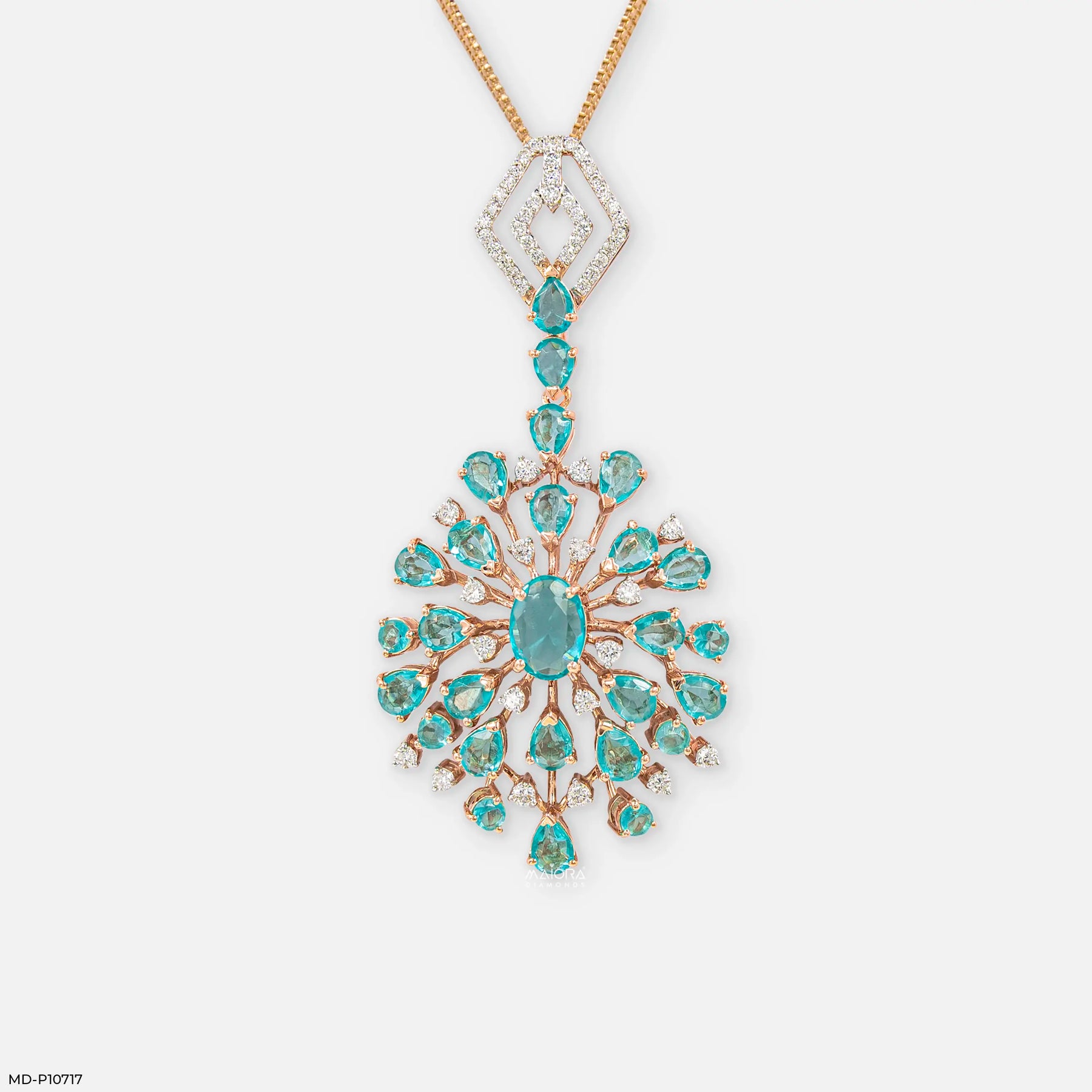 Frozen Blue Drop Diamond Pendant 9K Rose Gold