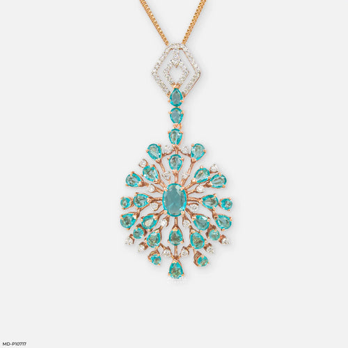 Frozen Blue Drop Diamond Pendant 9K Rose Gold