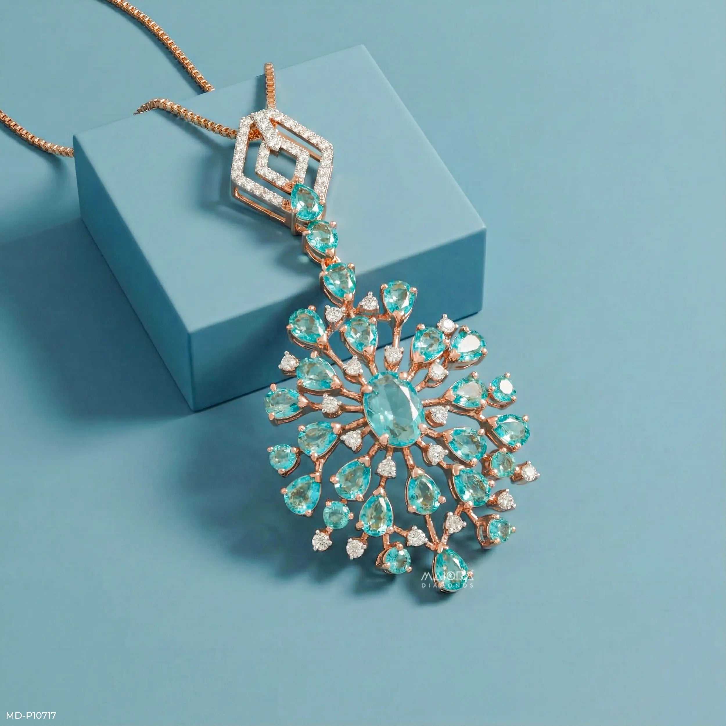 Frozen Blue Drop Diamond Pendant Platinum 950