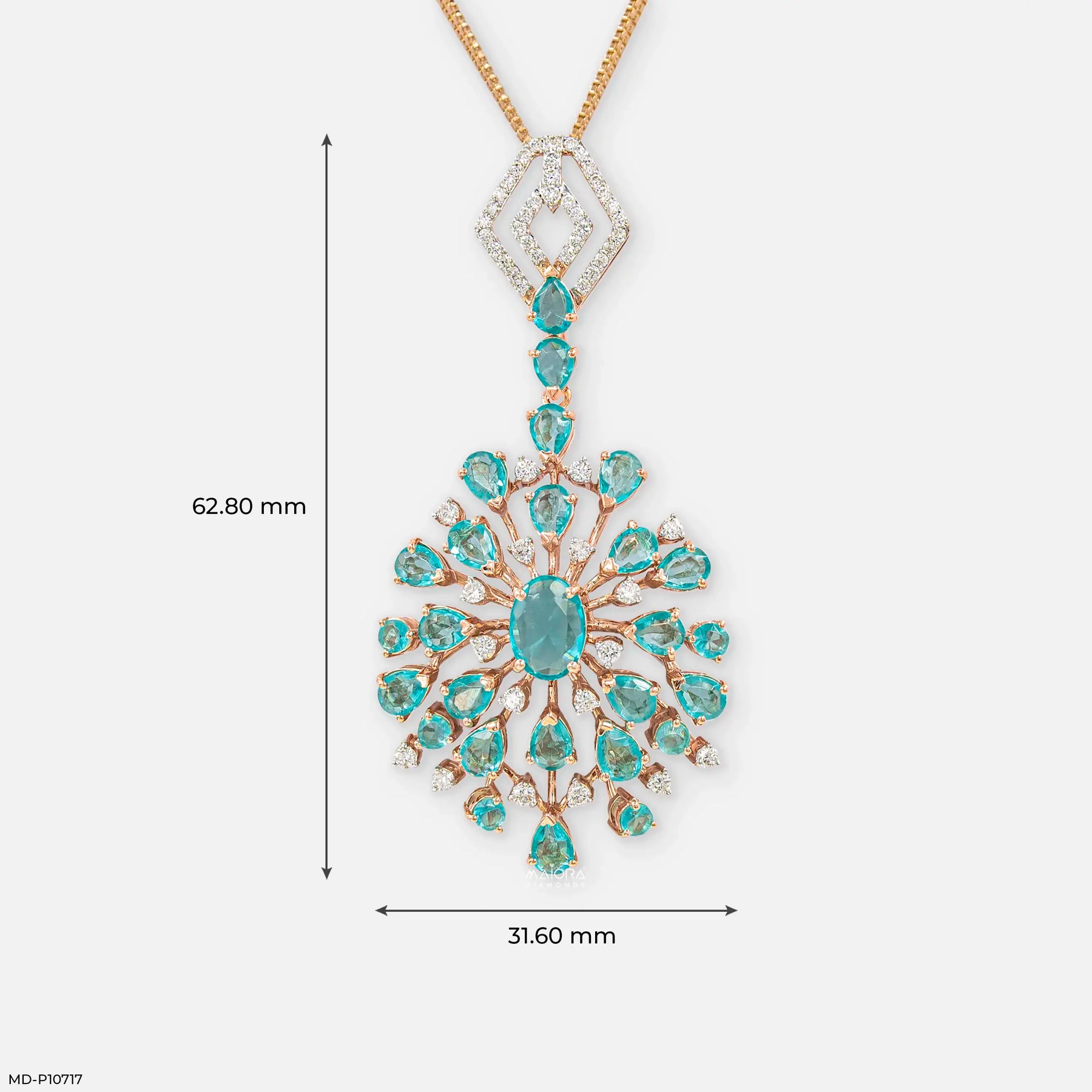 Frozen Blue Drop Diamond Pendant 9K Rose Gold
