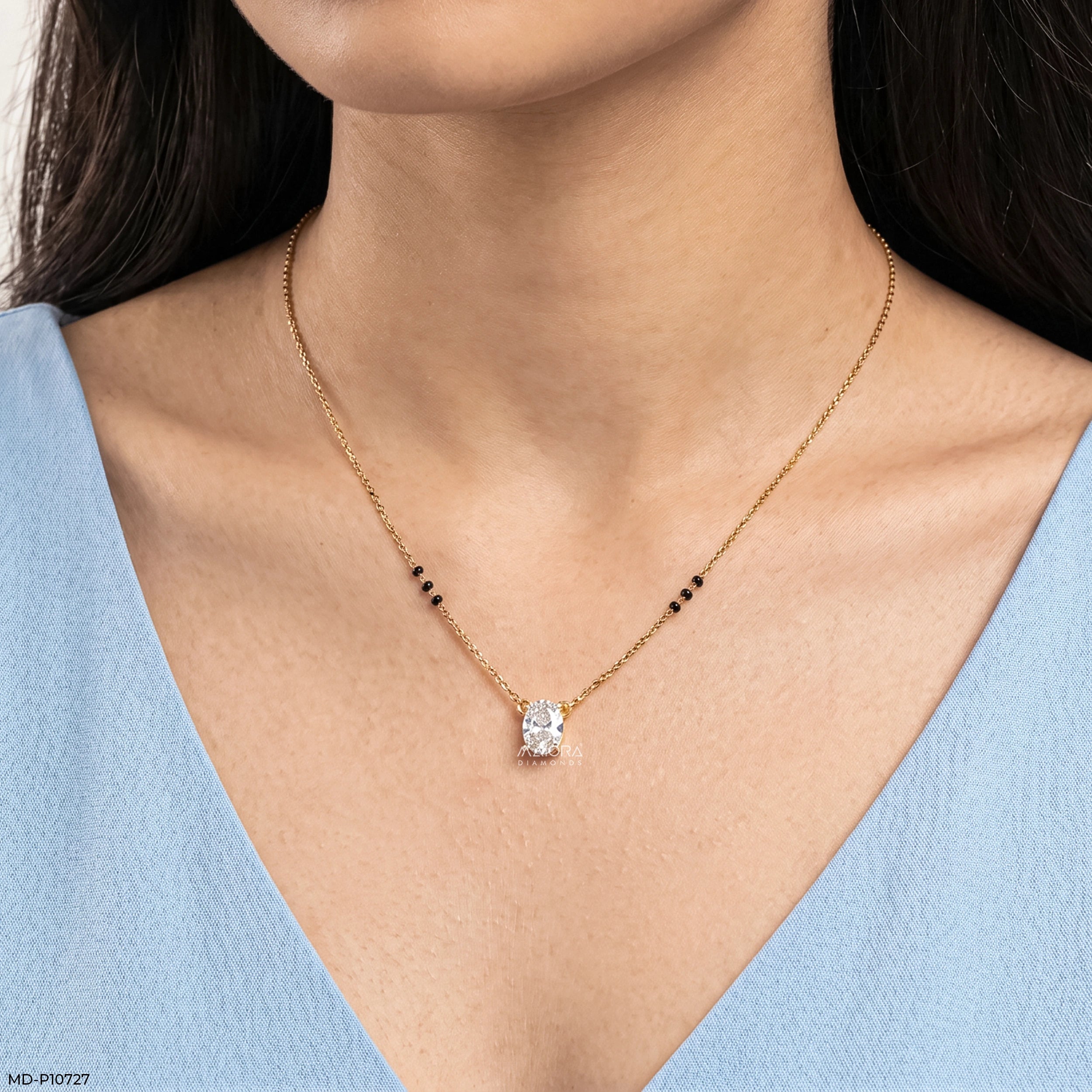 Majestic Solitaire Oval Diamond Mangalsutra 9K Yellow Gold