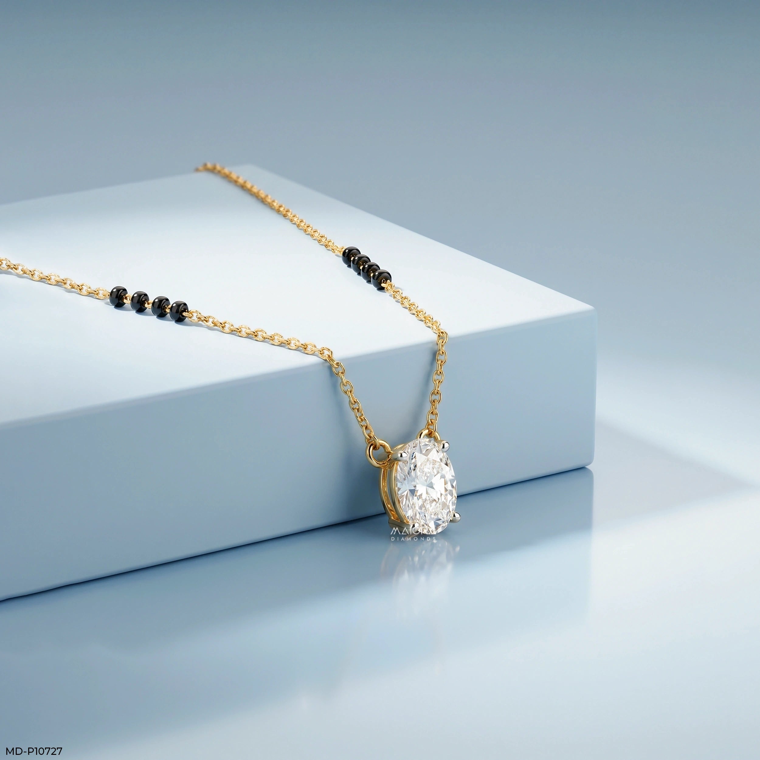 Majestic Solitaire Oval Diamond Mangalsutra 9K Yellow Gold