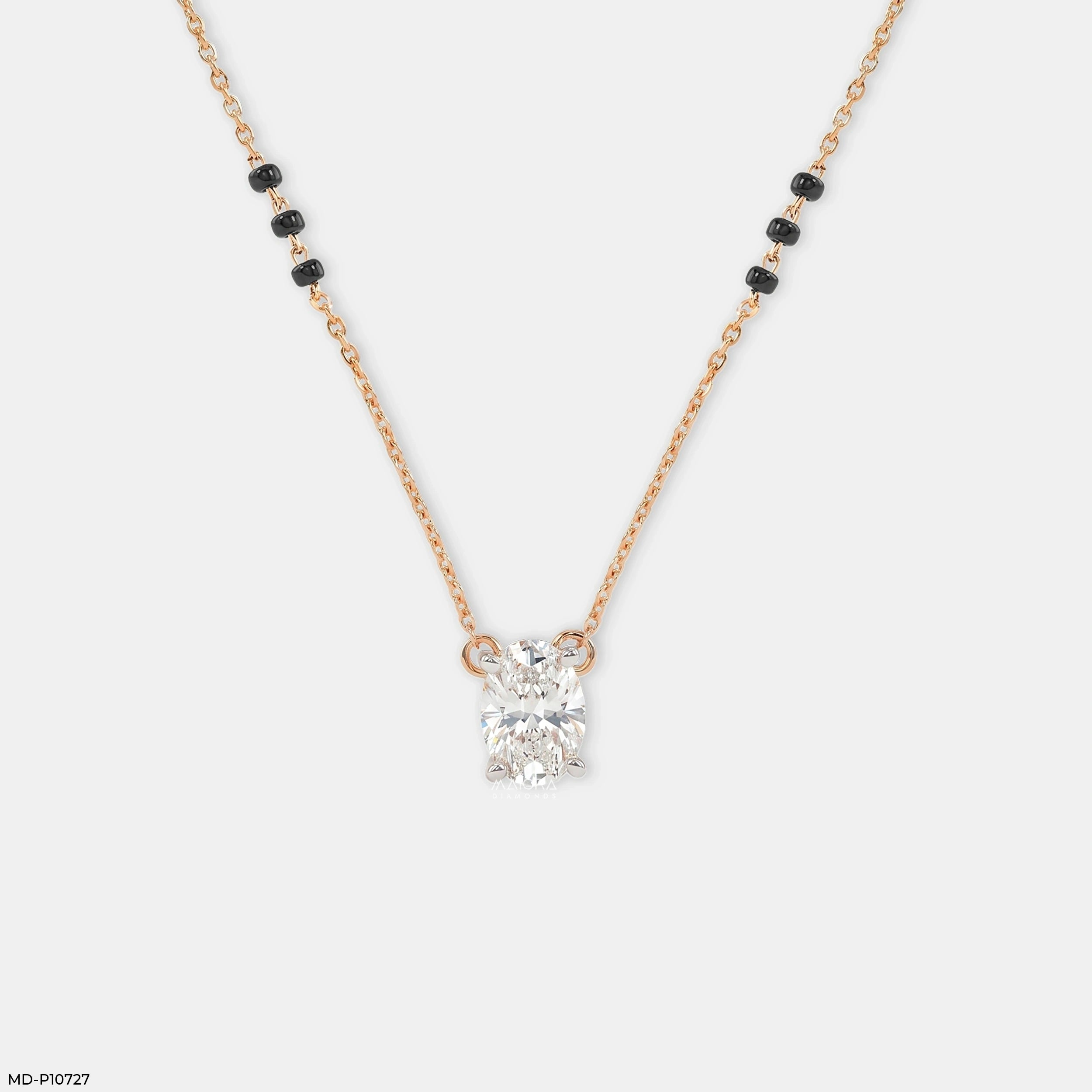 Majestic Solitaire Oval Diamond Mangalsutra 9K Yellow Gold