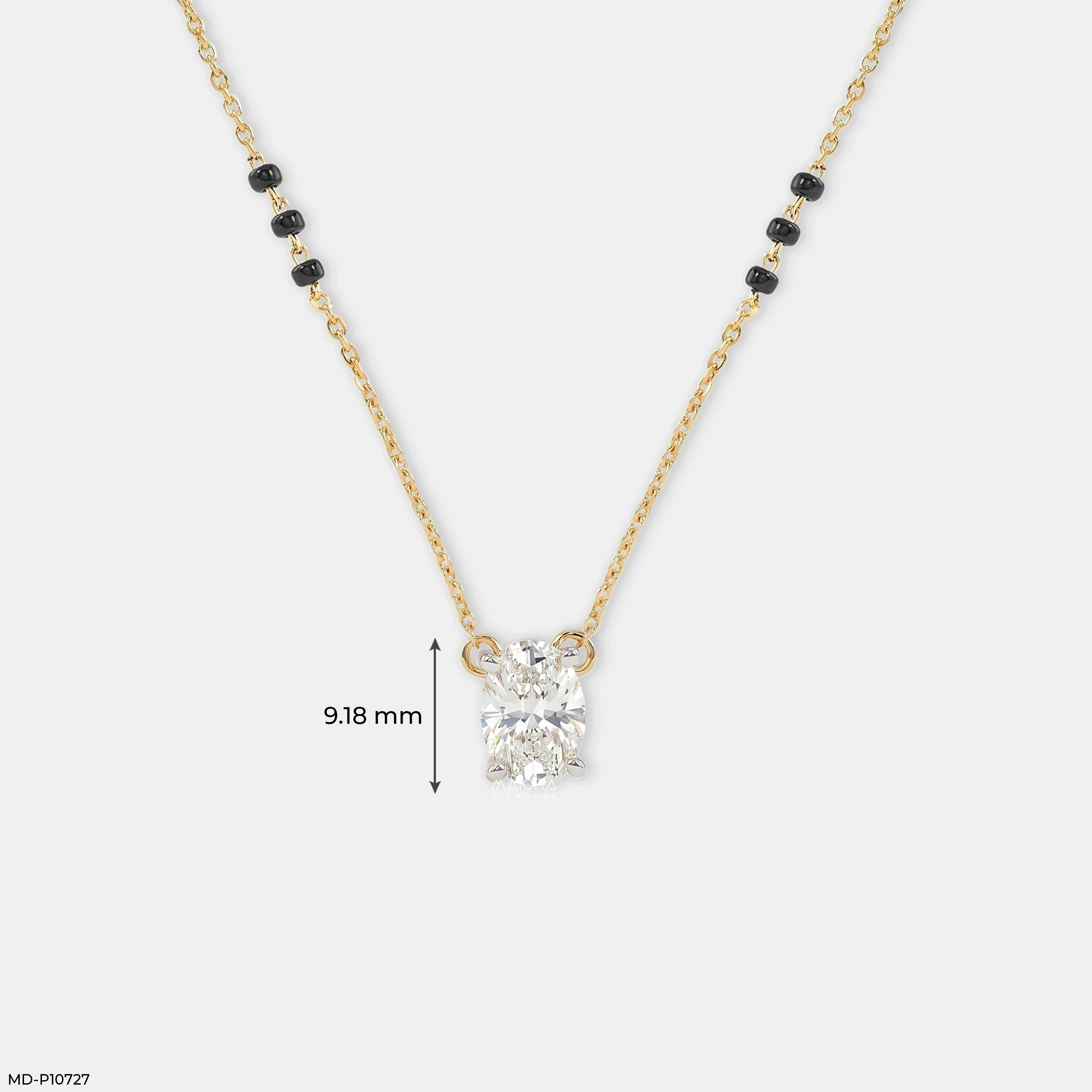 Majestic Solitaire Oval Diamond Mangalsutra 9K Yellow Gold