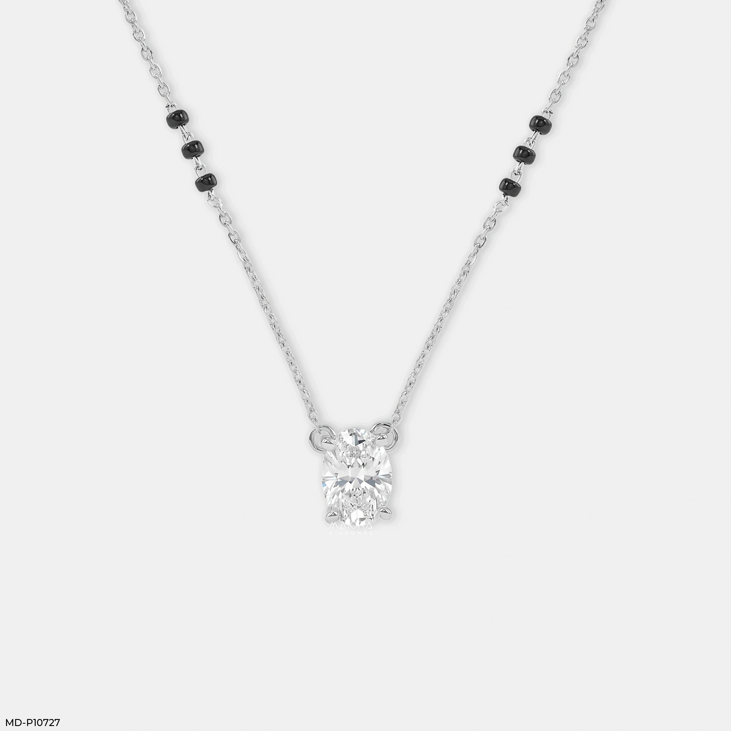 Majestic Solitaire Oval Diamond Mangalsutra 9K Yellow Gold