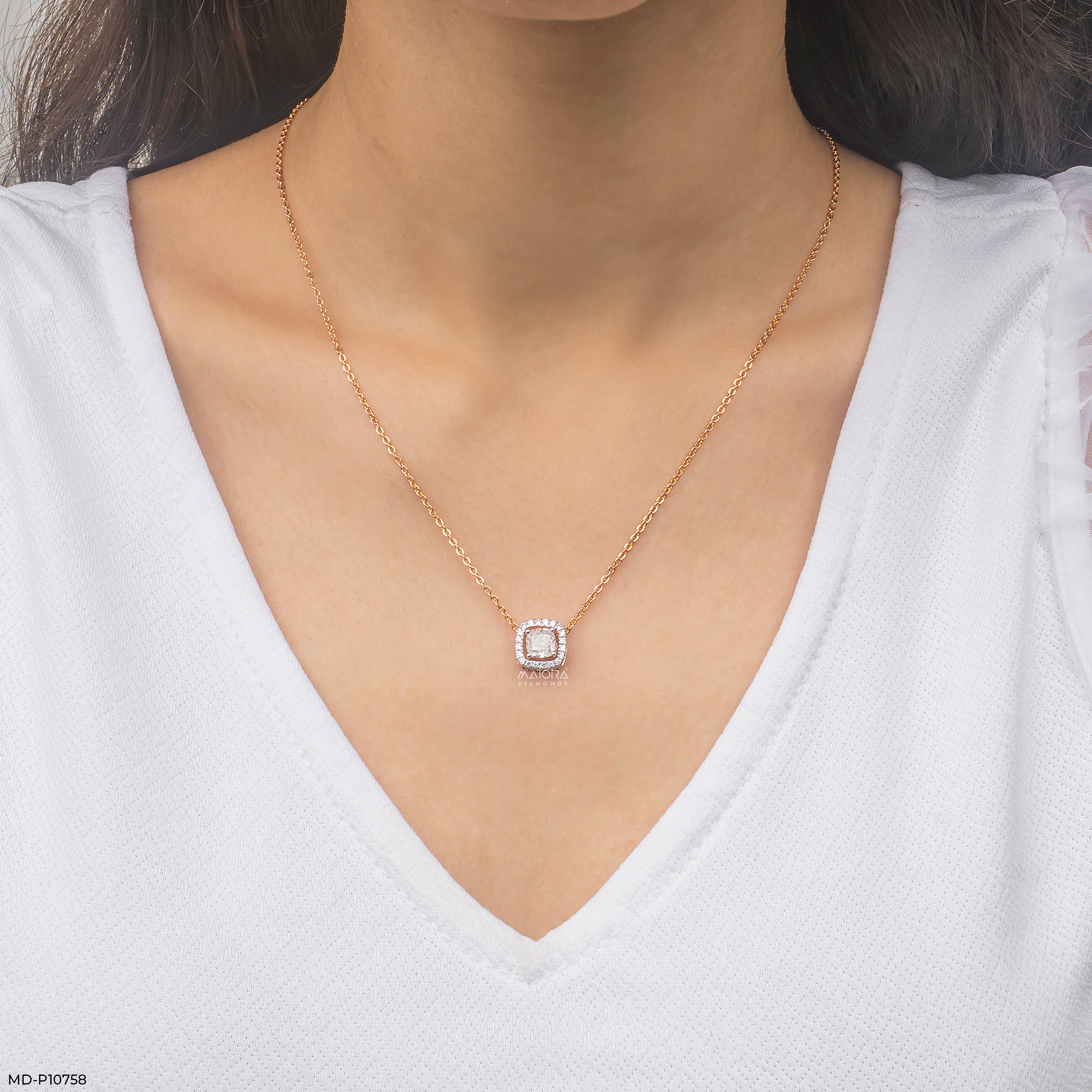 Halo Cushion Solitaire Diamond Pendant