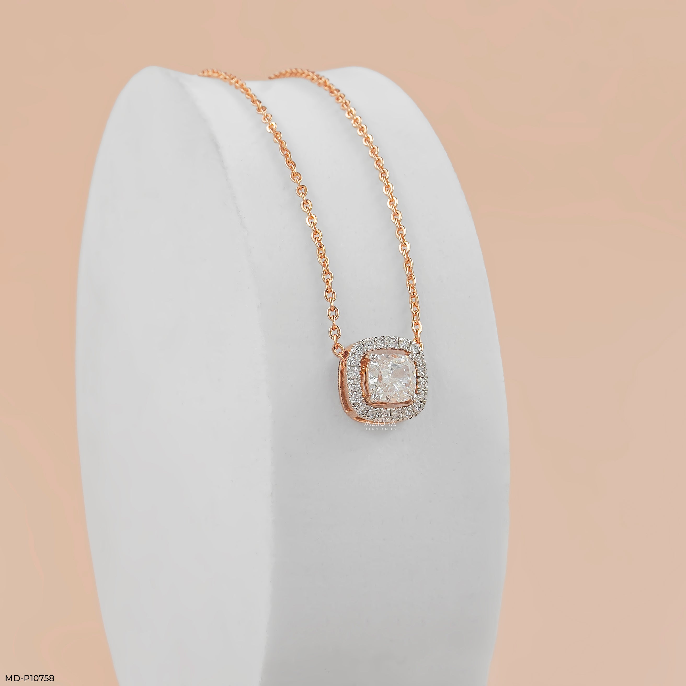 Halo Cushion Solitaire Diamond Pendant