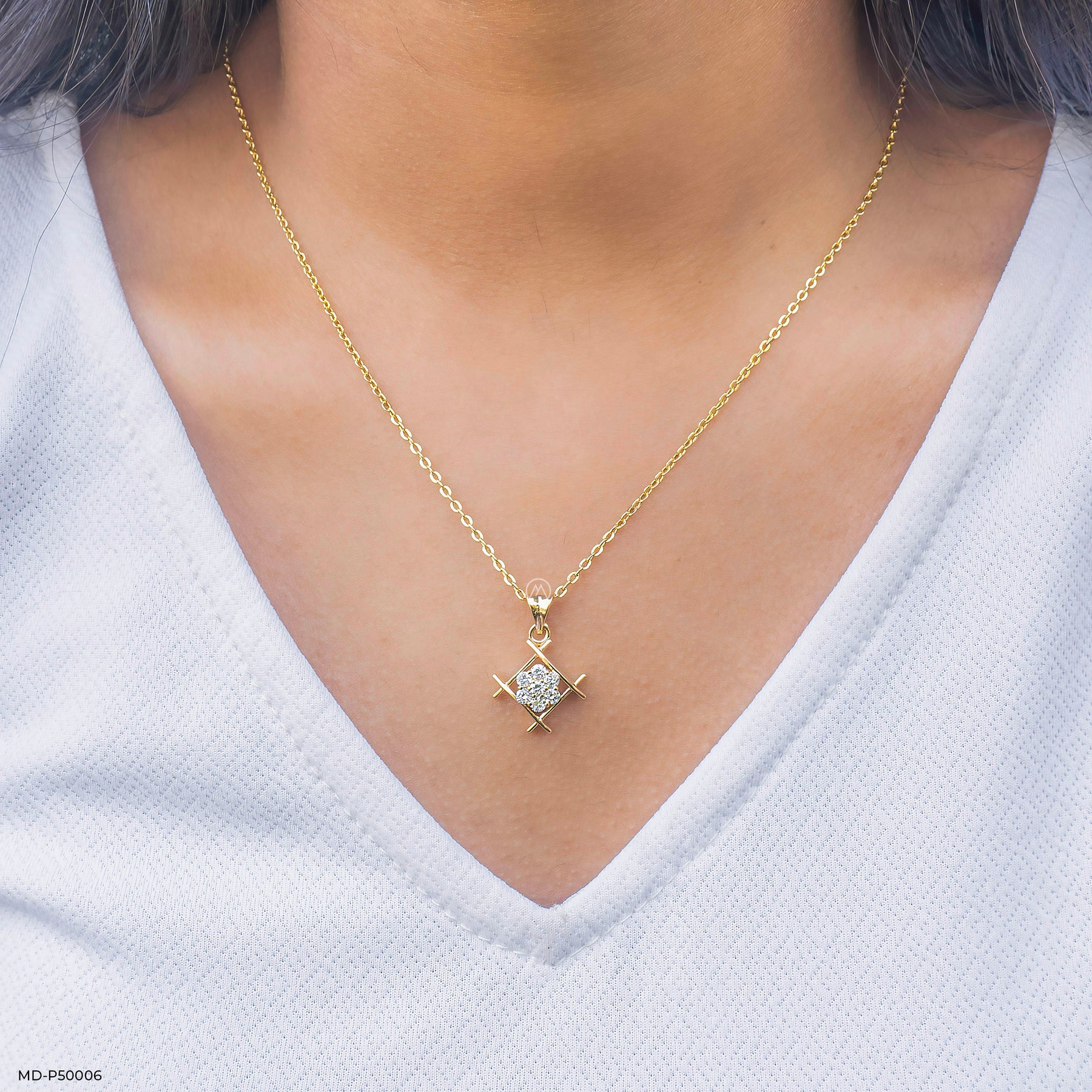 Squared Spark Lab Diamond Pendant 925 Sterling Silver