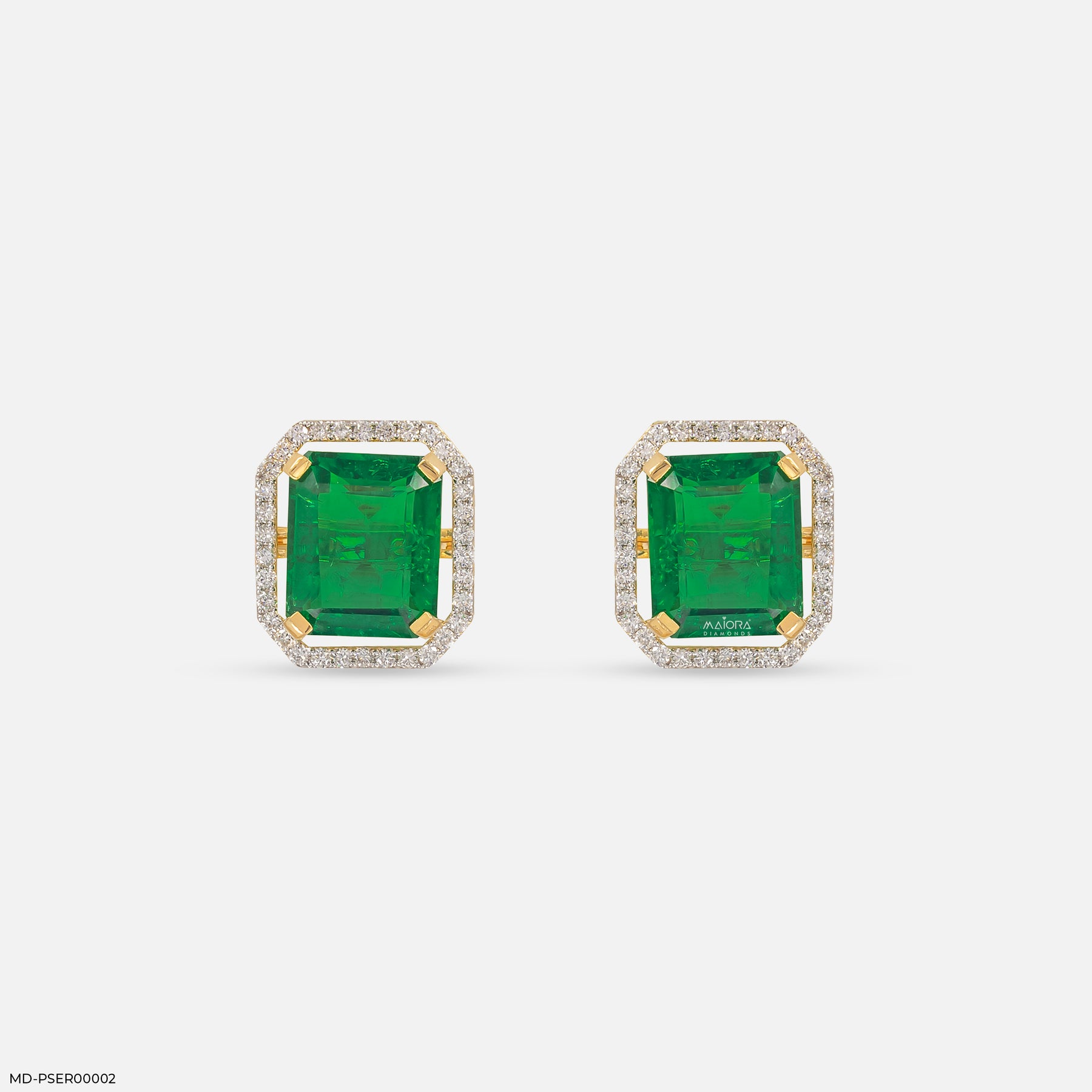 3 Carat Vintage Emerald Cluster Lab Diamond Earrings 14K Yellow Gold