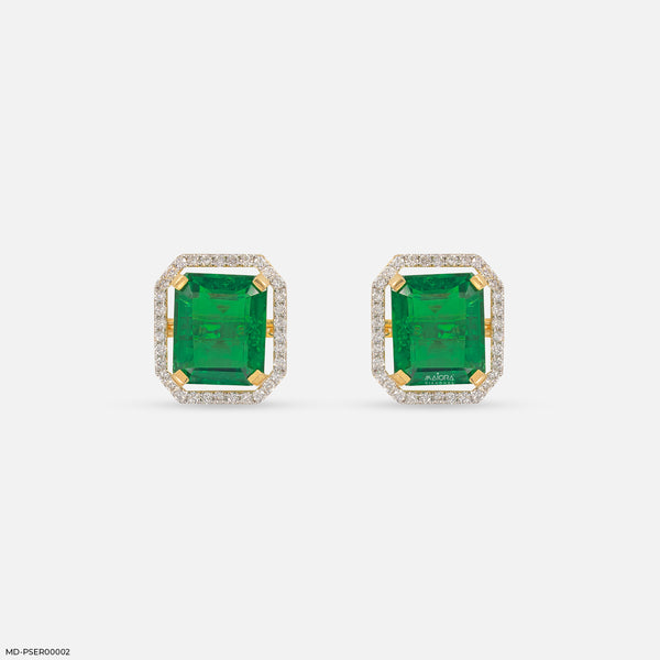 The Vintage Emerald Cluster Lab Diamond Earrings 14K Yellow Gold