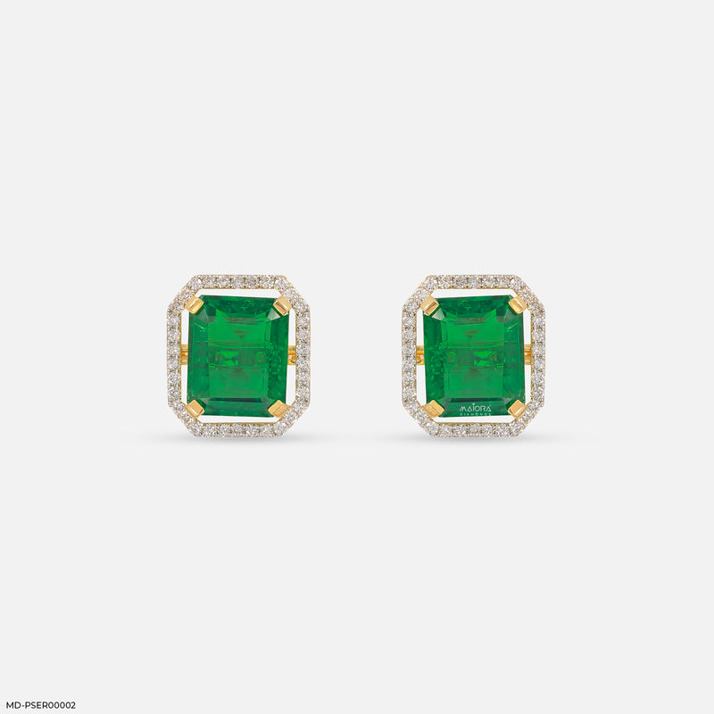 The Vintage Emerald Cluster Lab Diamond Earrings 14K Yellow Gold