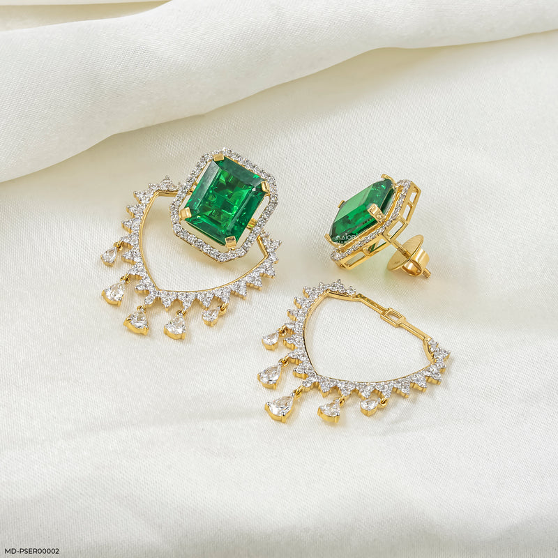 The Vintage Emerald Cluster Lab Diamond Earrings 14K Yellow Gold