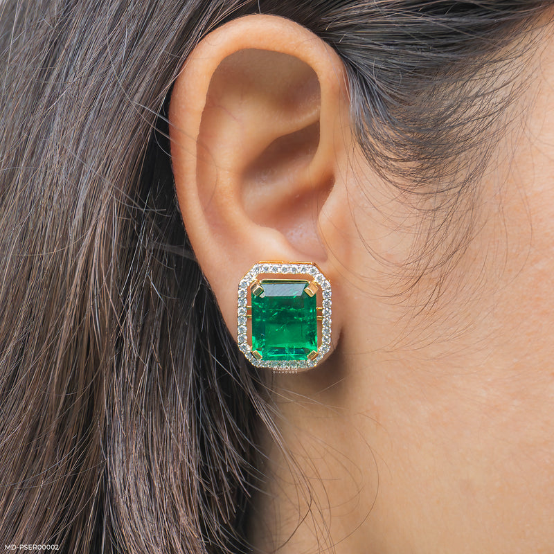 The Vintage Emerald Cluster Lab Diamond Earrings 14K Yellow Gold