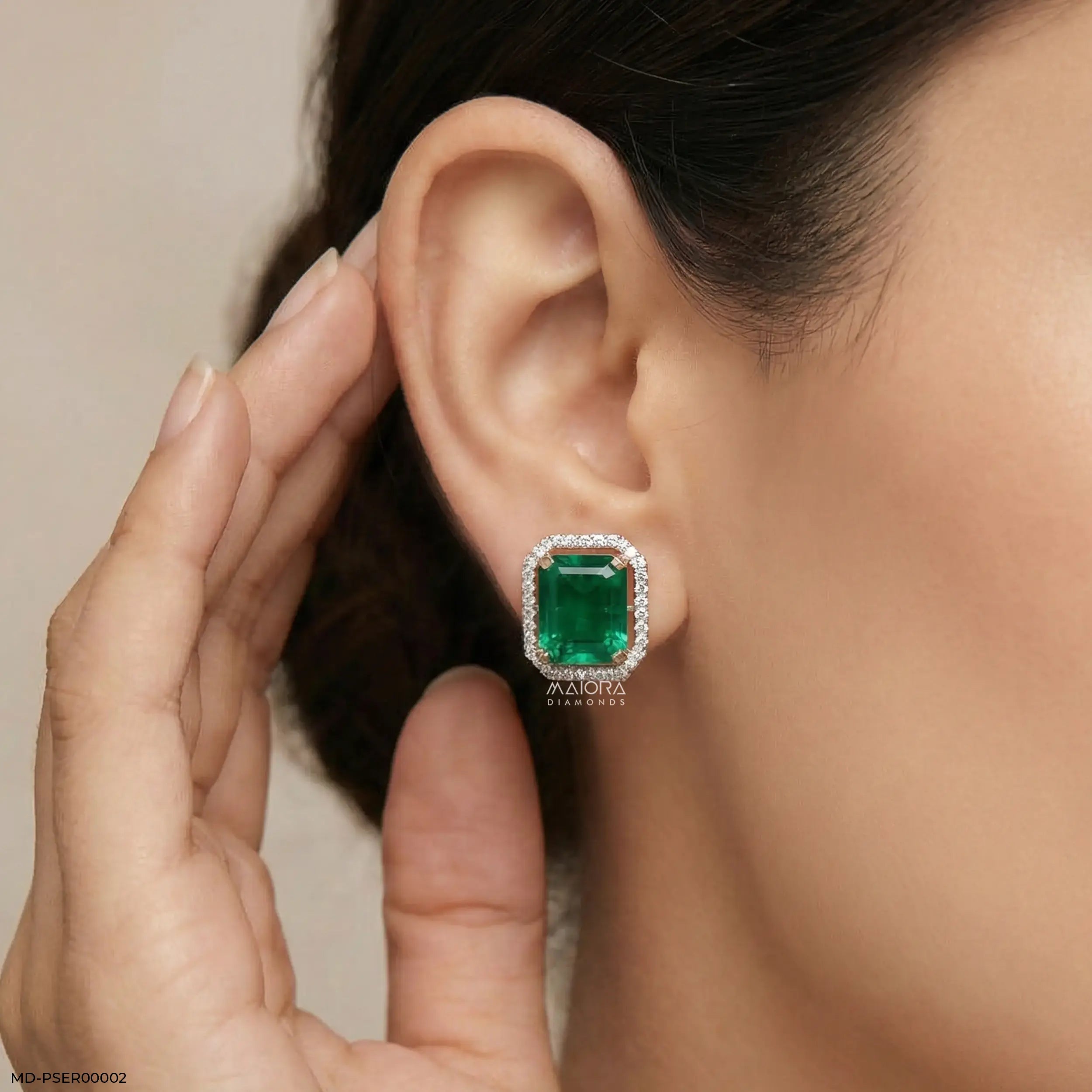 3 Carat Vintage Emerald Cluster Lab Diamond Earrings 14K Yellow Gold