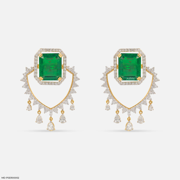 The Vintage Emerald Cluster Lab Diamond Earrings 14K Yellow Gold