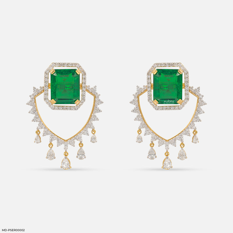 The Vintage Emerald Cluster Lab Diamond Earrings 14K Yellow Gold