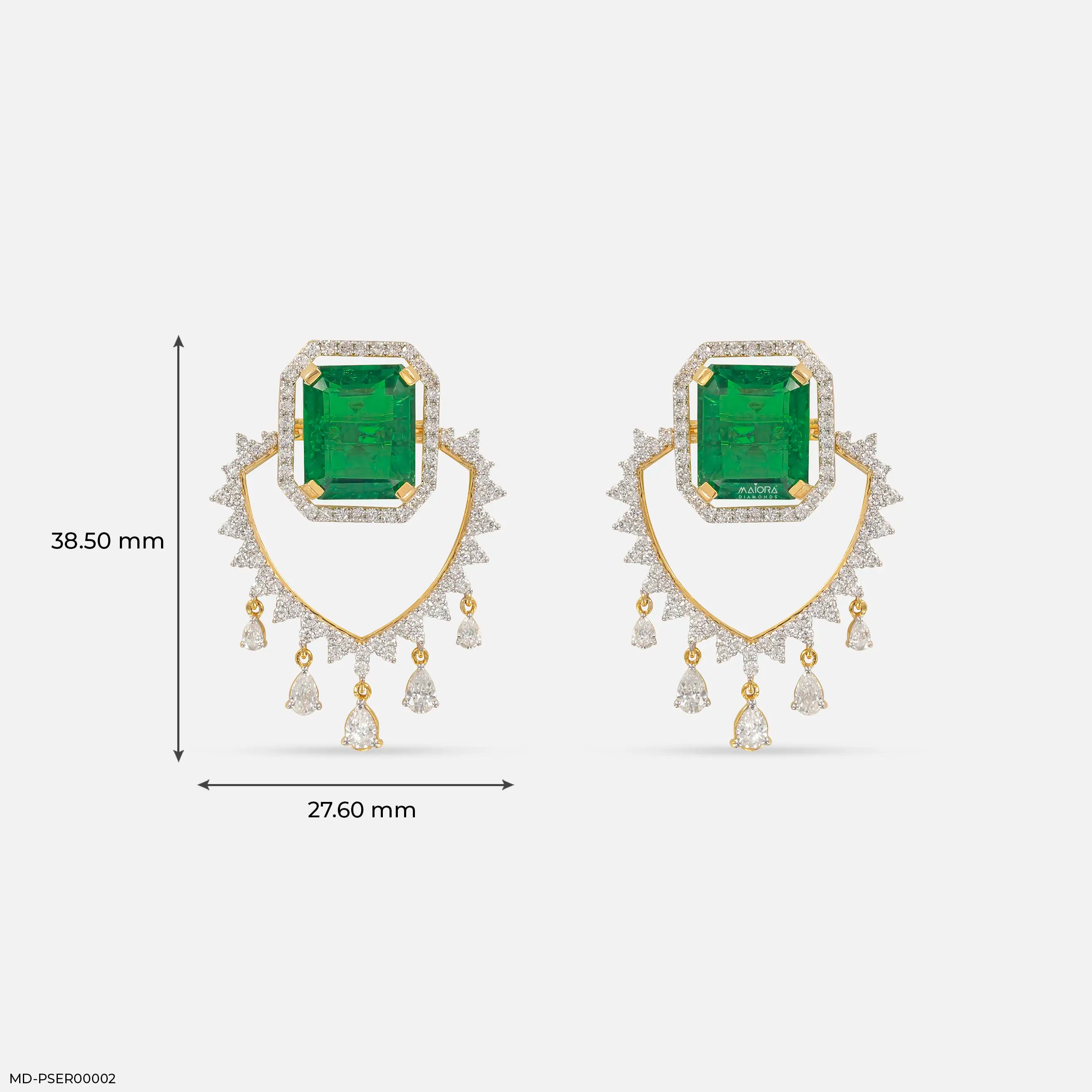 3 Carat Vintage Emerald Cluster Lab Diamond Earrings 14K Yellow Gold