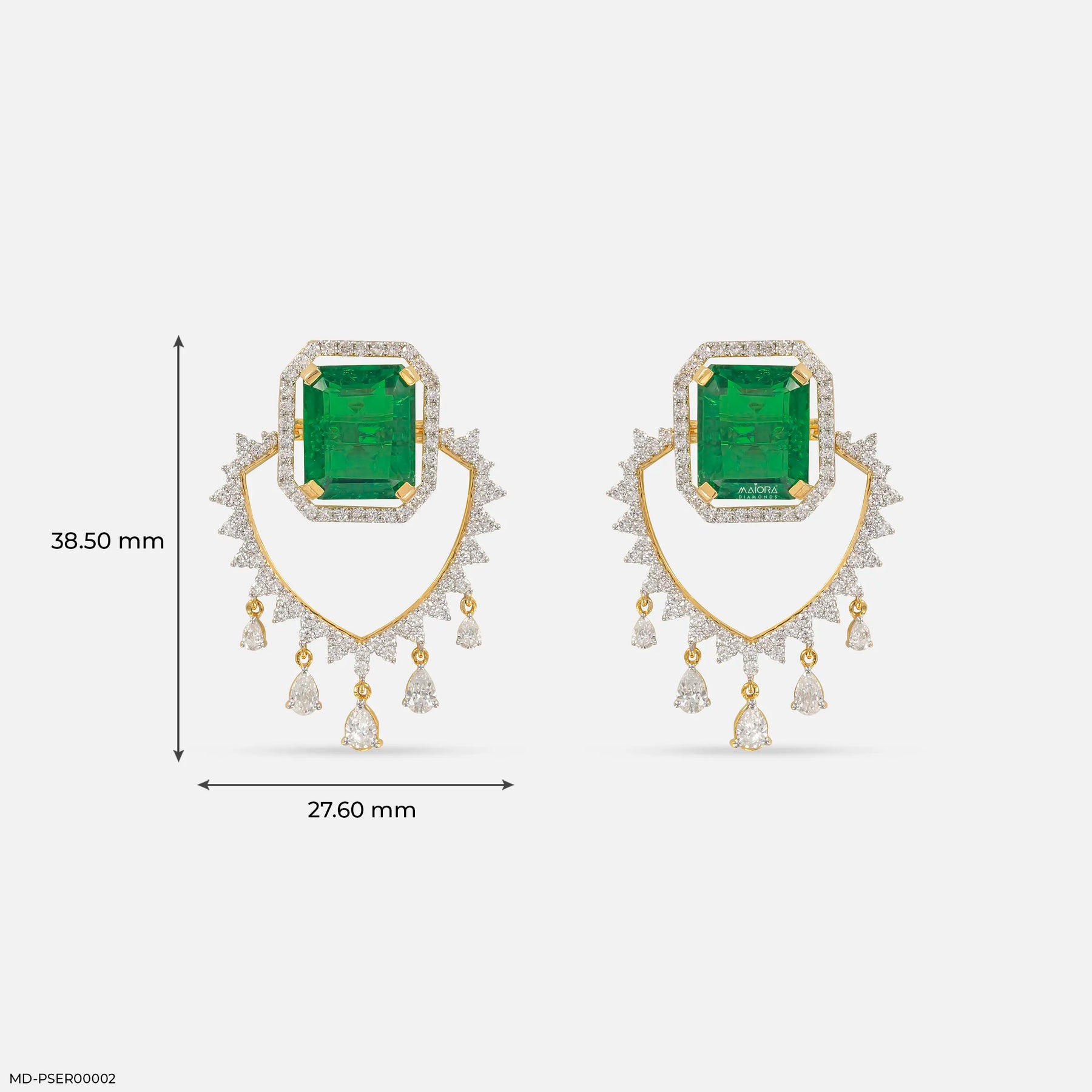 3 Carat Vintage Emerald Cluster Lab Diamond Earrings 14K Yellow Gold