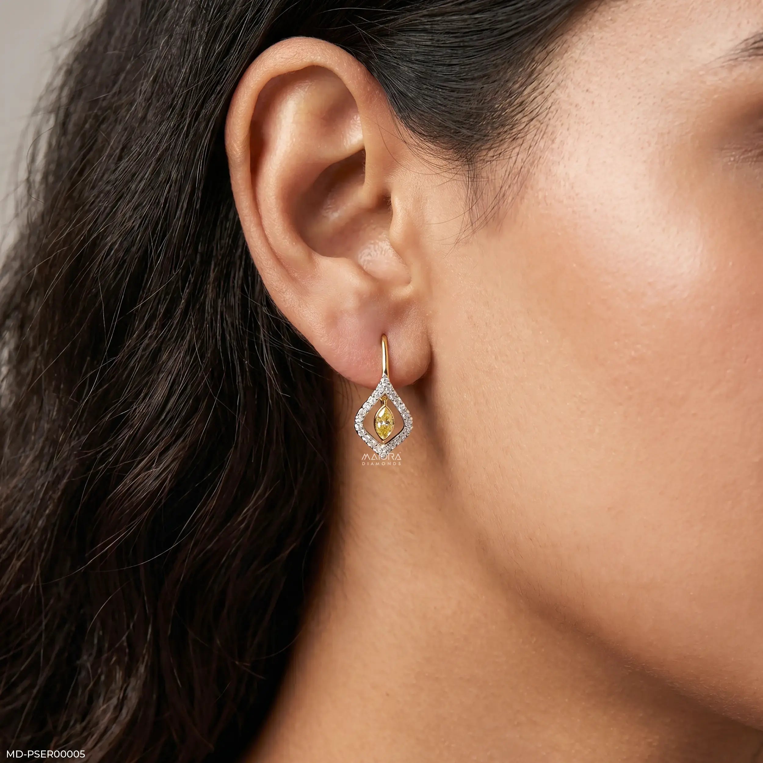 Glitering Marquise Yellow Color Diamond Earrings