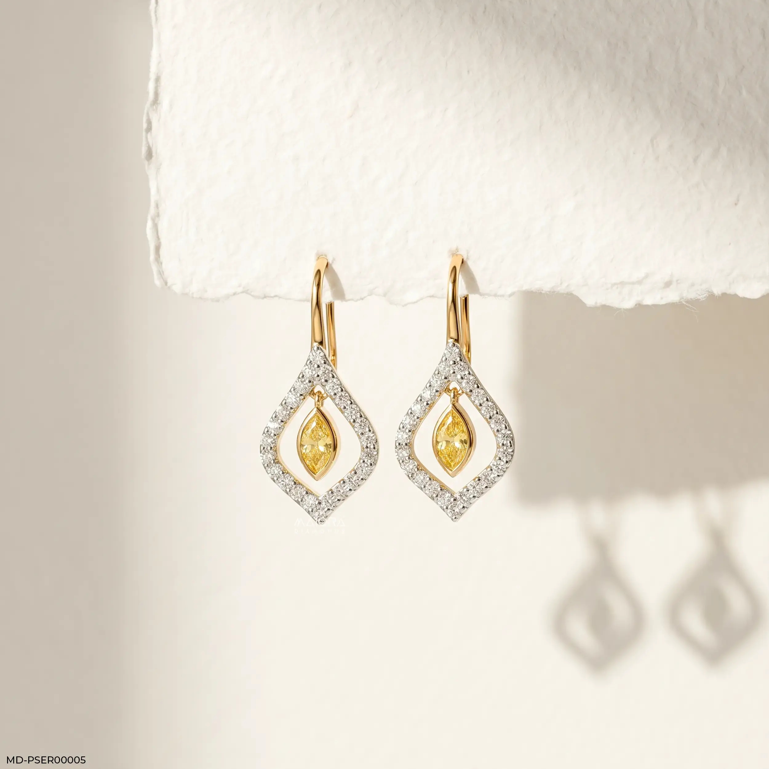 Glitering Marquise Yellow Color Diamond Earrings