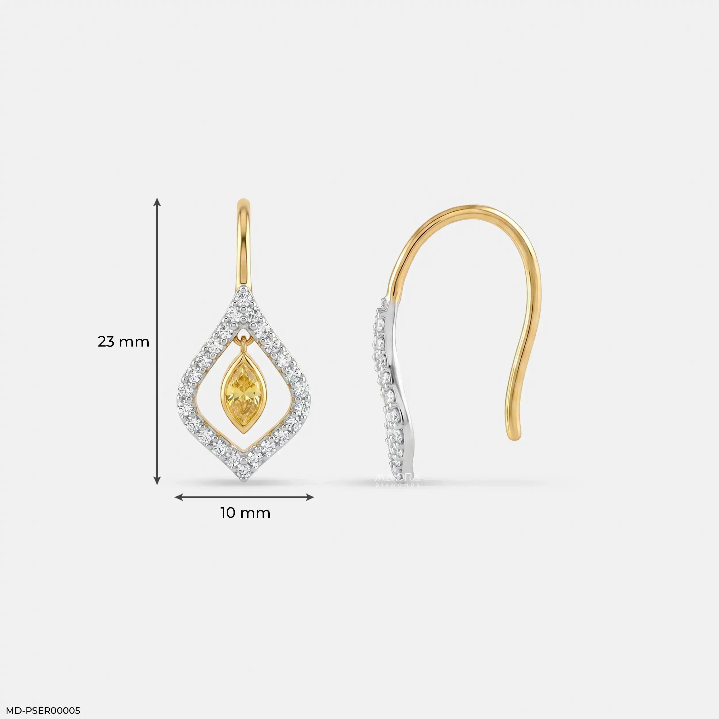 Glitering Marquise Yellow Color Diamond Earrings