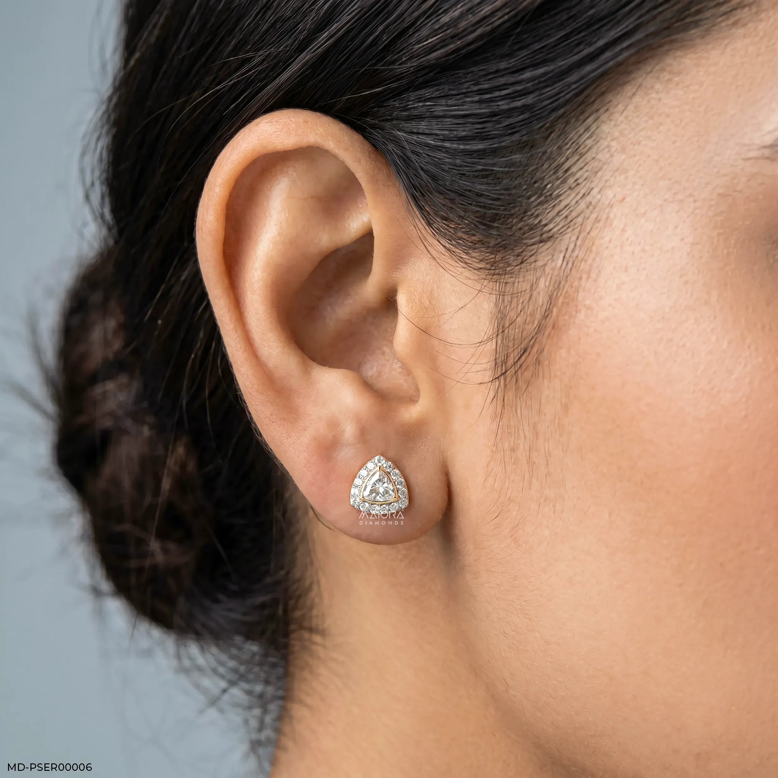 0.80 Carat Spark Trigon Solitaire Lab Diamond Studs 14K Yellow Gold