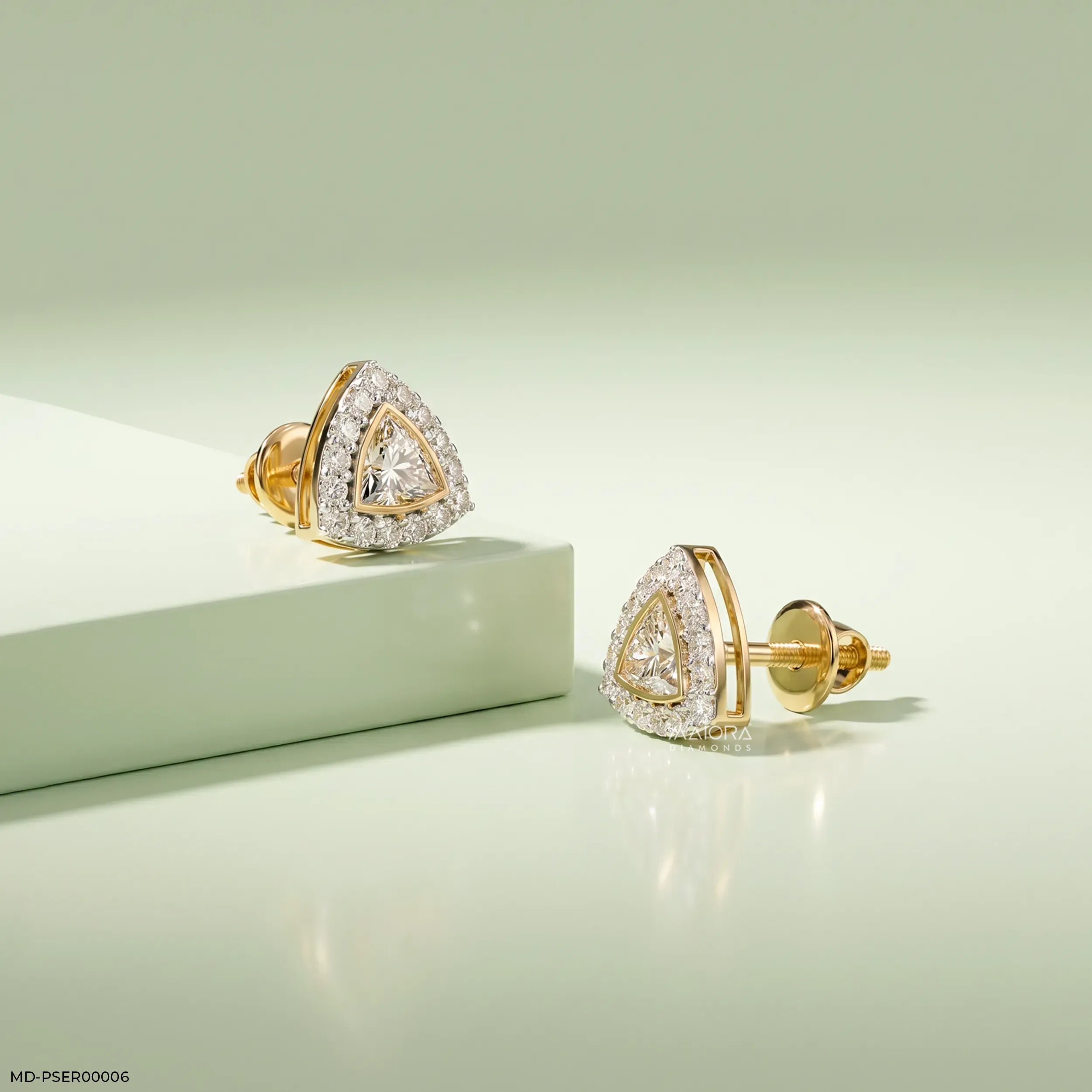 0.80 Carat Spark Trigon Solitaire Lab Diamond Studs 14K Yellow Gold