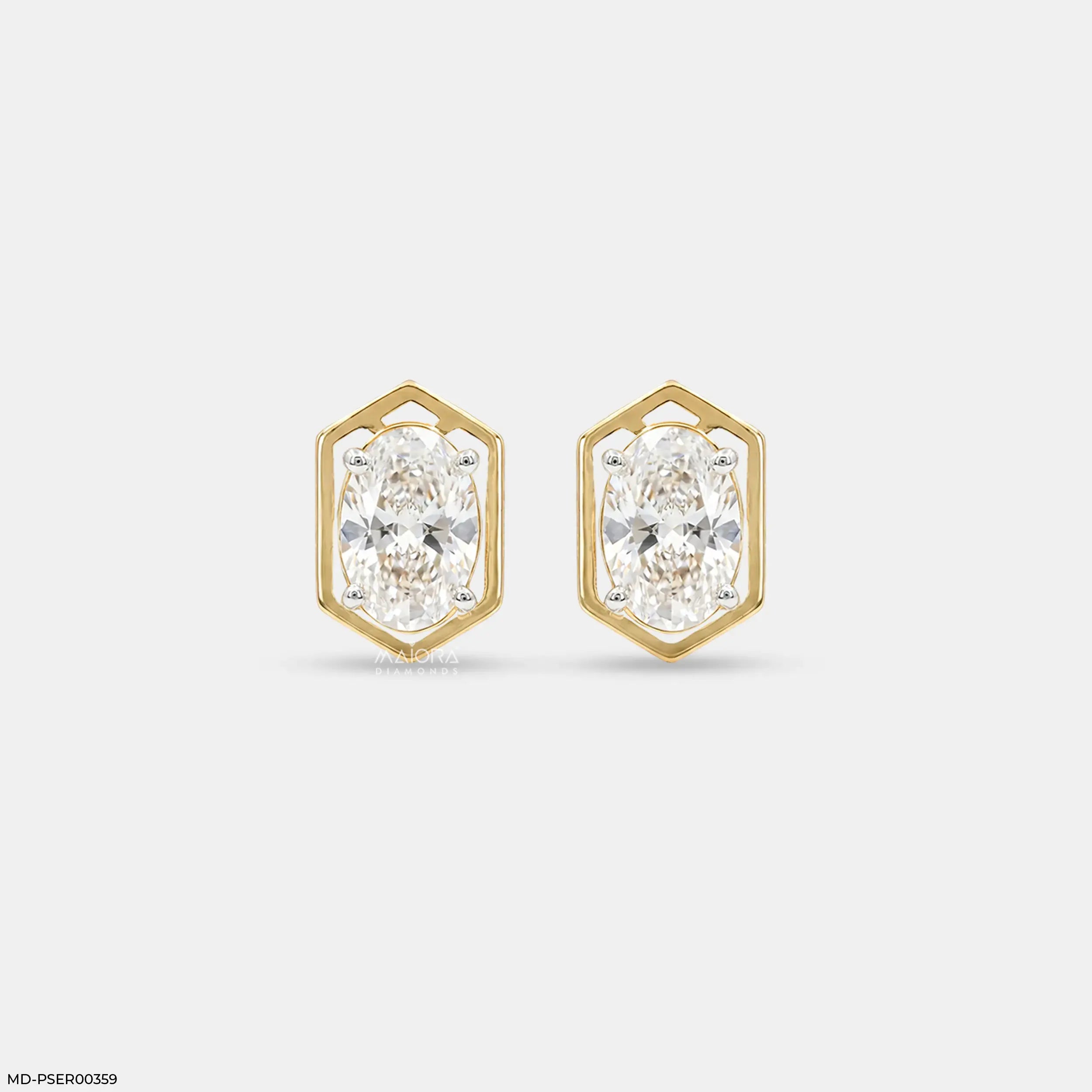 Delicate Hexagon Oval Solitaire Diamond Earrings