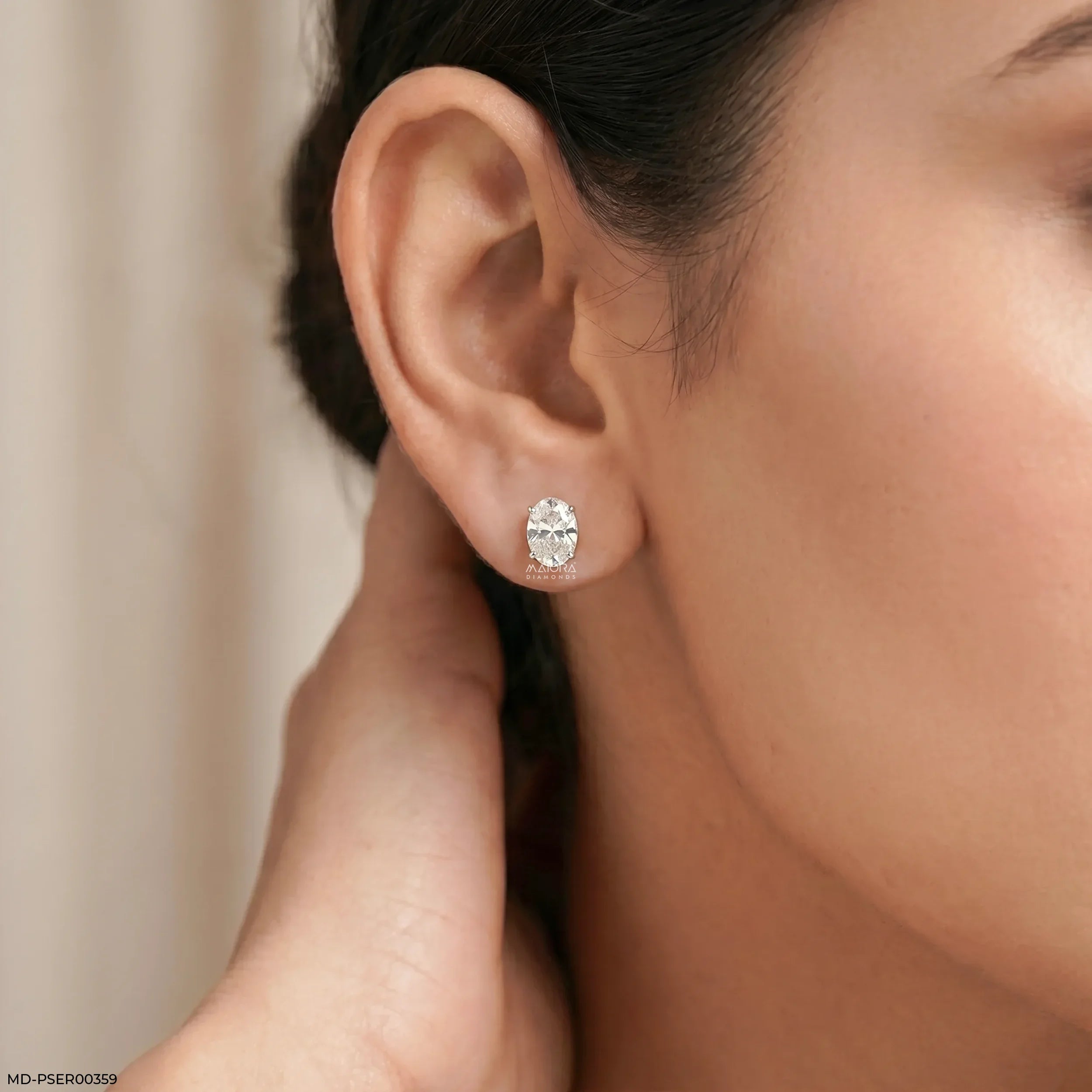 Delicate Hexagon Oval Solitaire Diamond Earrings