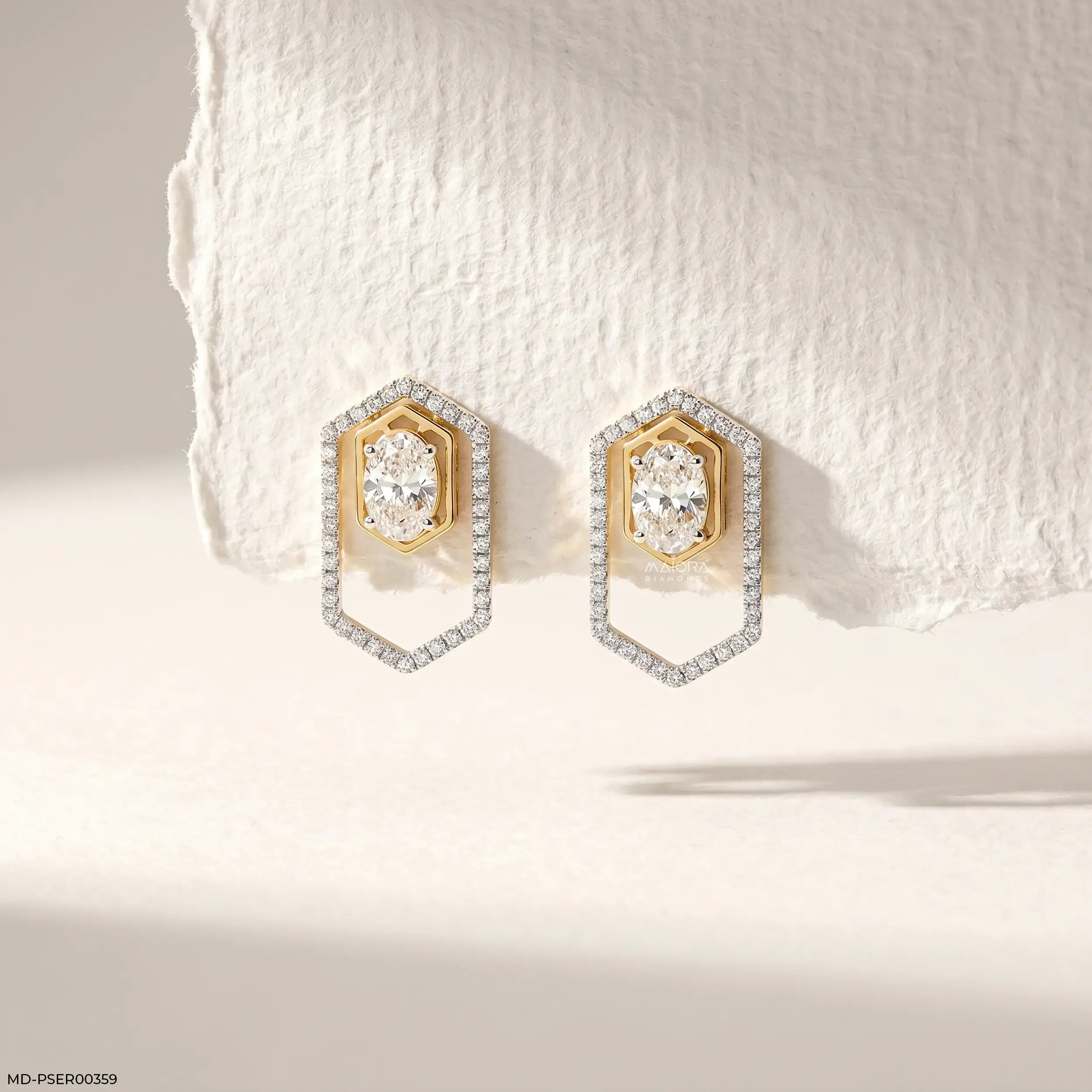 Delicate Hexagon Oval Solitaire Diamond Earrings