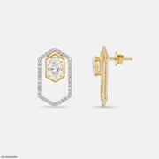 Delicate Hexagon Oval Solitaire Diamond Earrings
