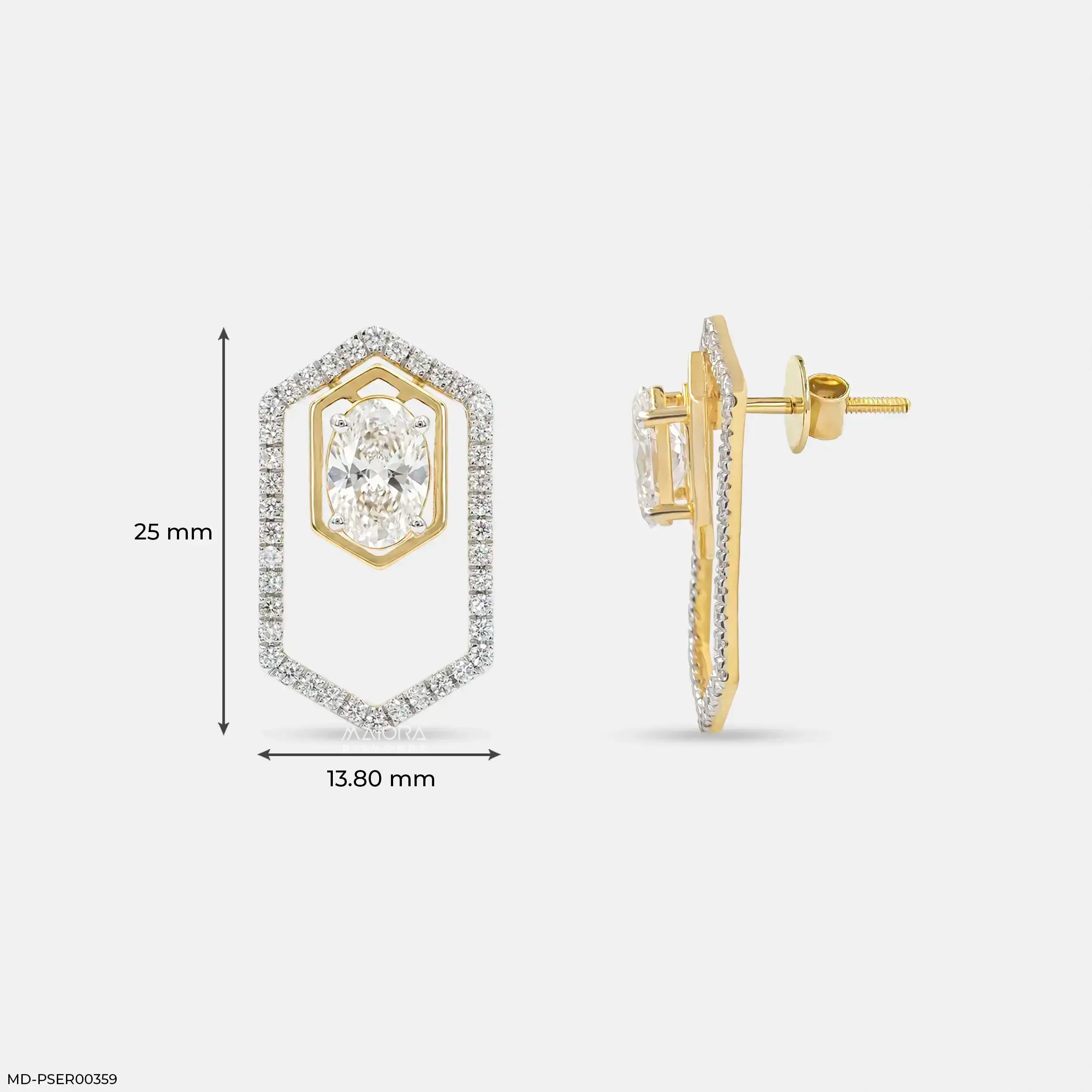 Delicate Hexagon Oval Solitaire Diamond Earrings
