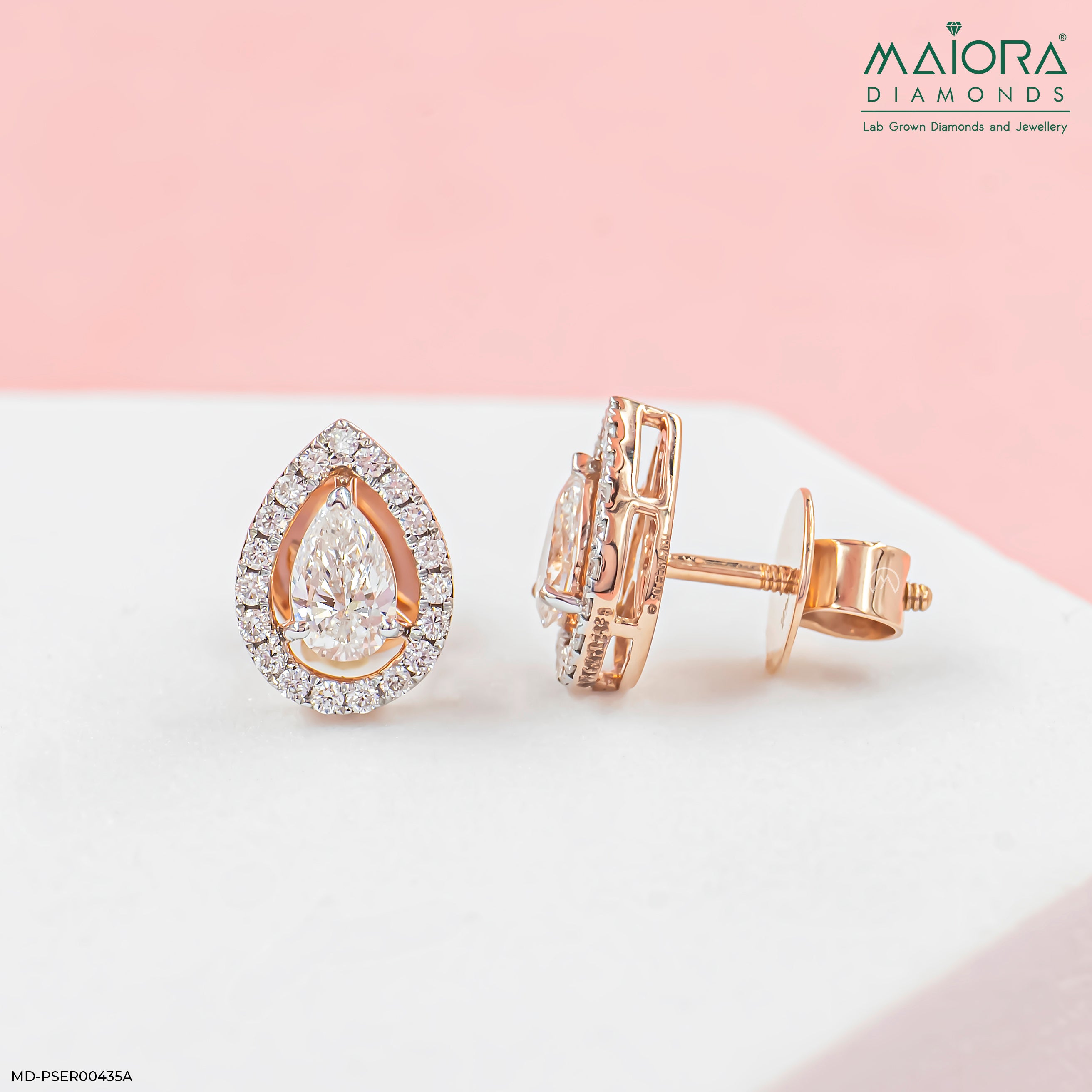 1 Carat Rose Pear Earrings 14K Rose Gold