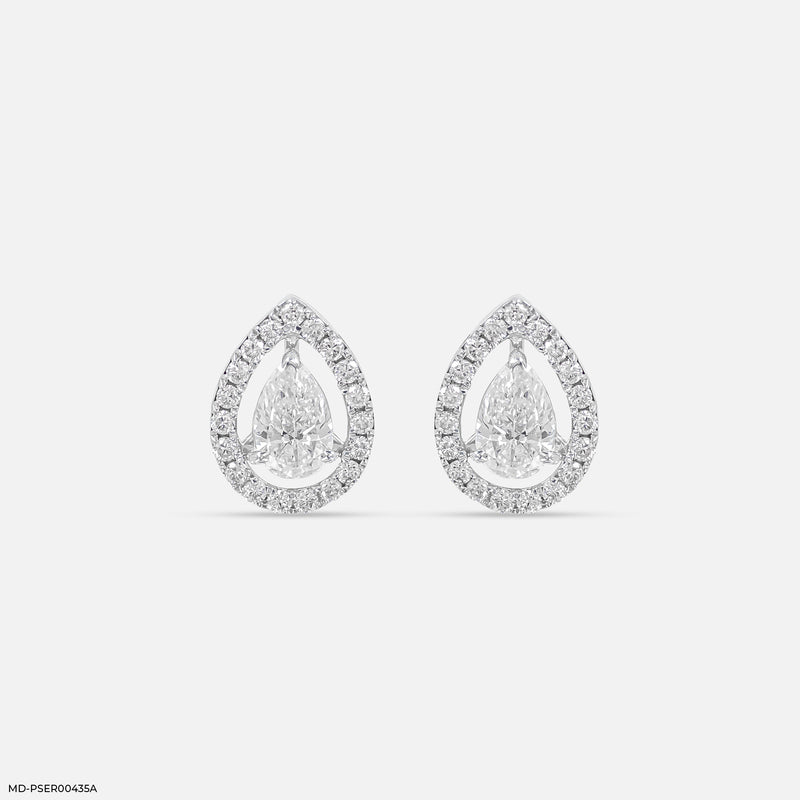 1 Carat Rose Pear Earrings 14K White Gold